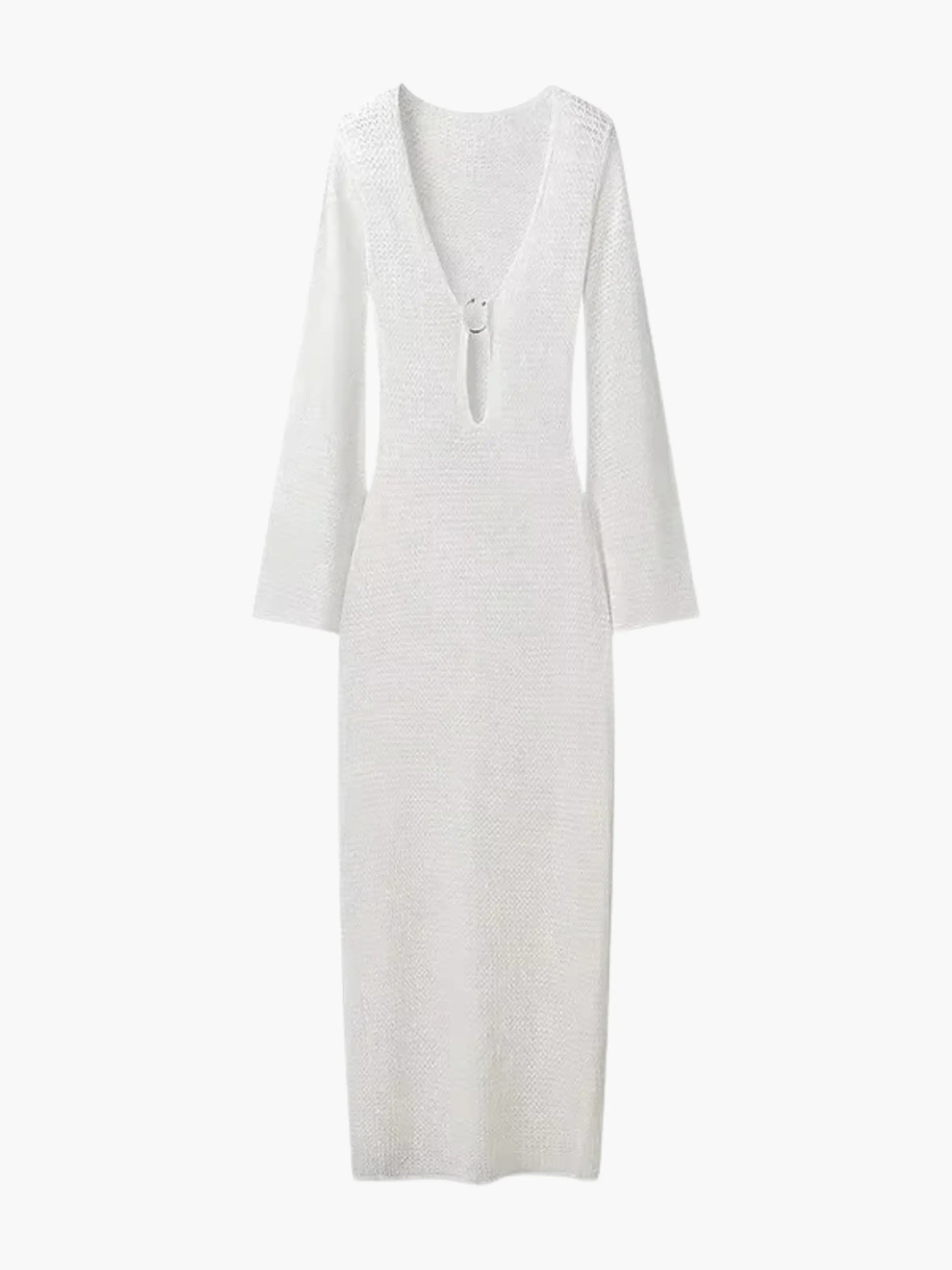 Purple Knit Bell Sleeve Tie-Front Maxi Dress