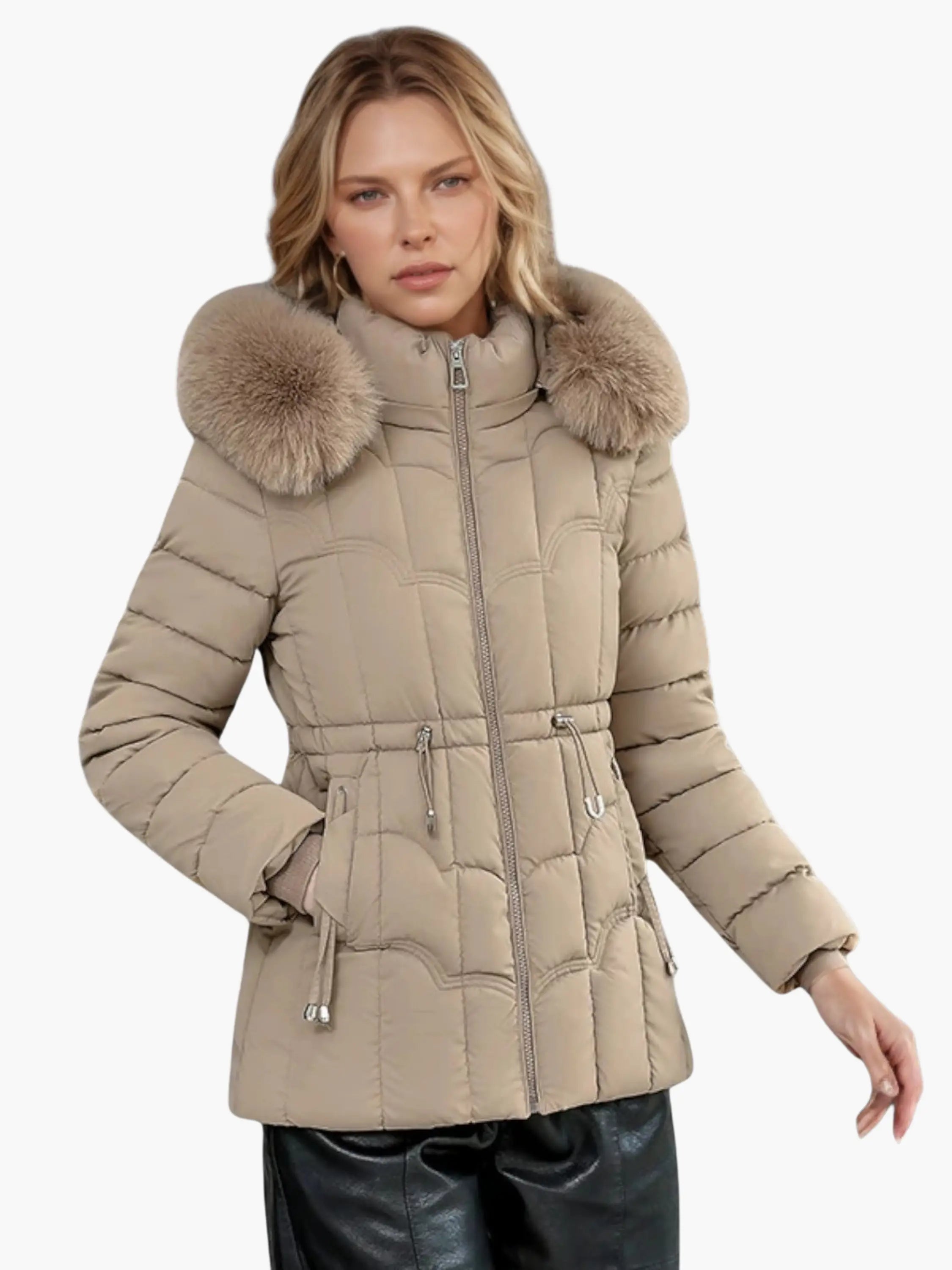 Longline Puffer Coat with Fur-Lined Hood