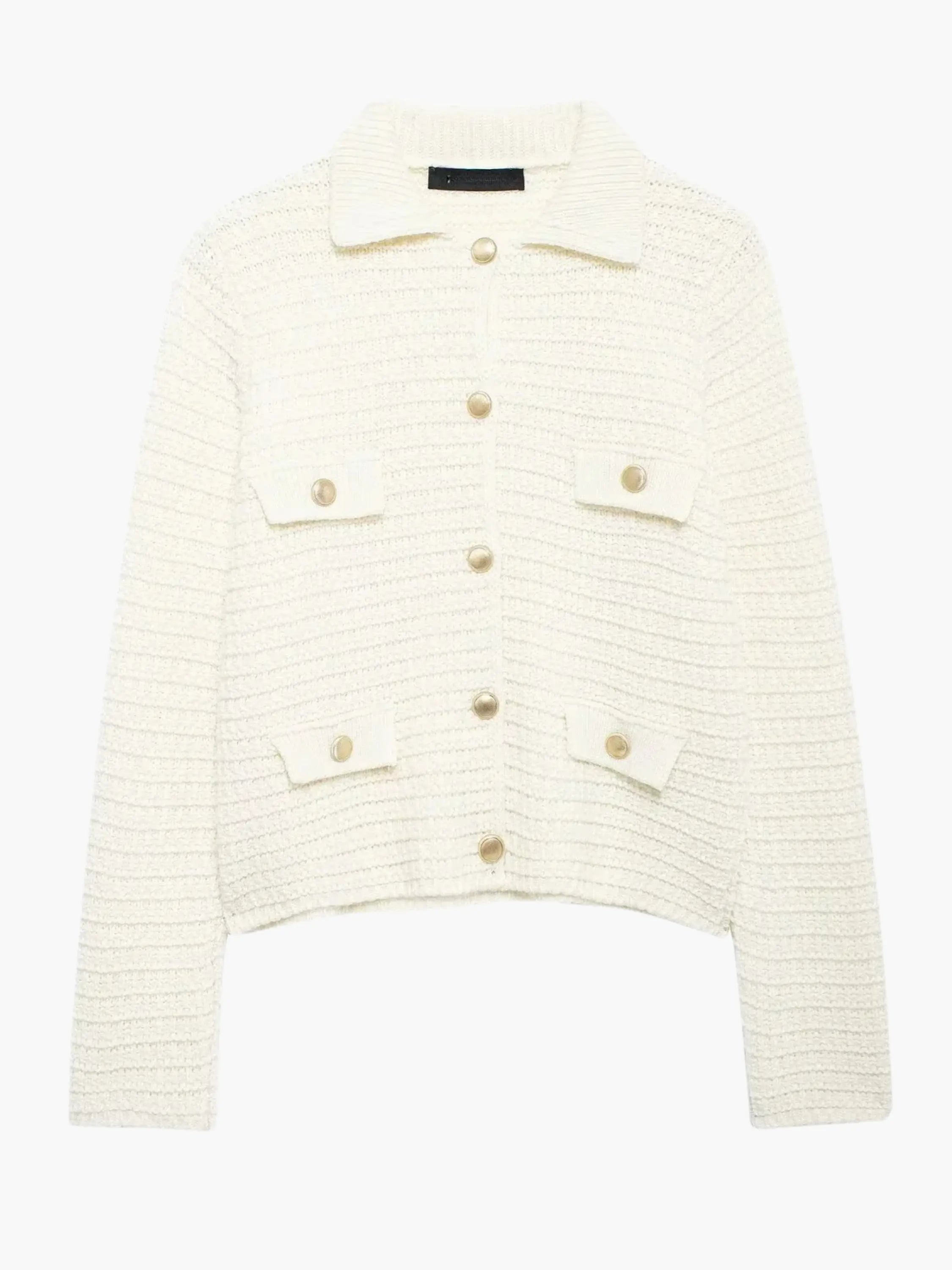 Textured Button-Up Knit Cardigan with Collar