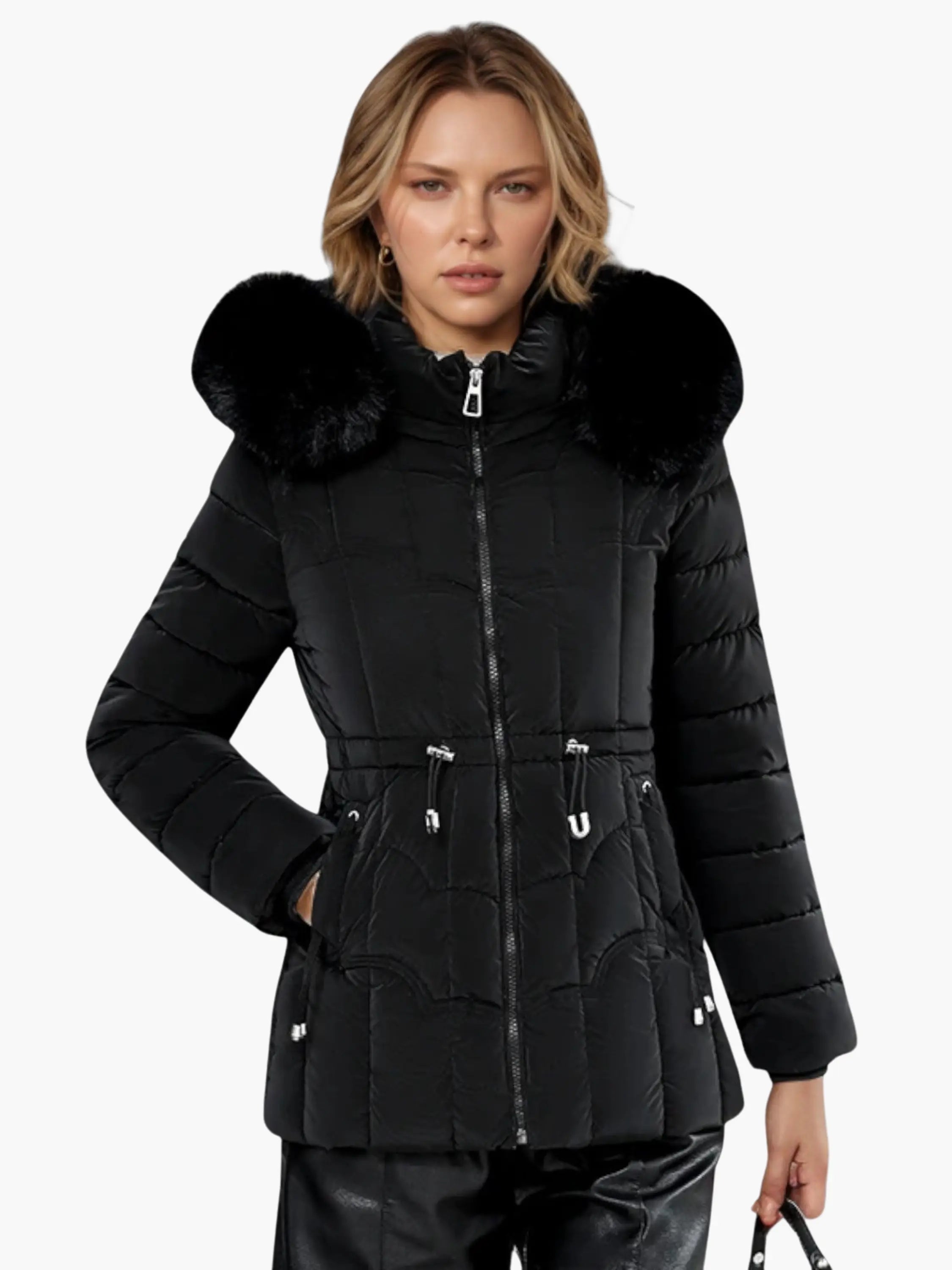 Longline Puffer Coat with Fur-Lined Hood