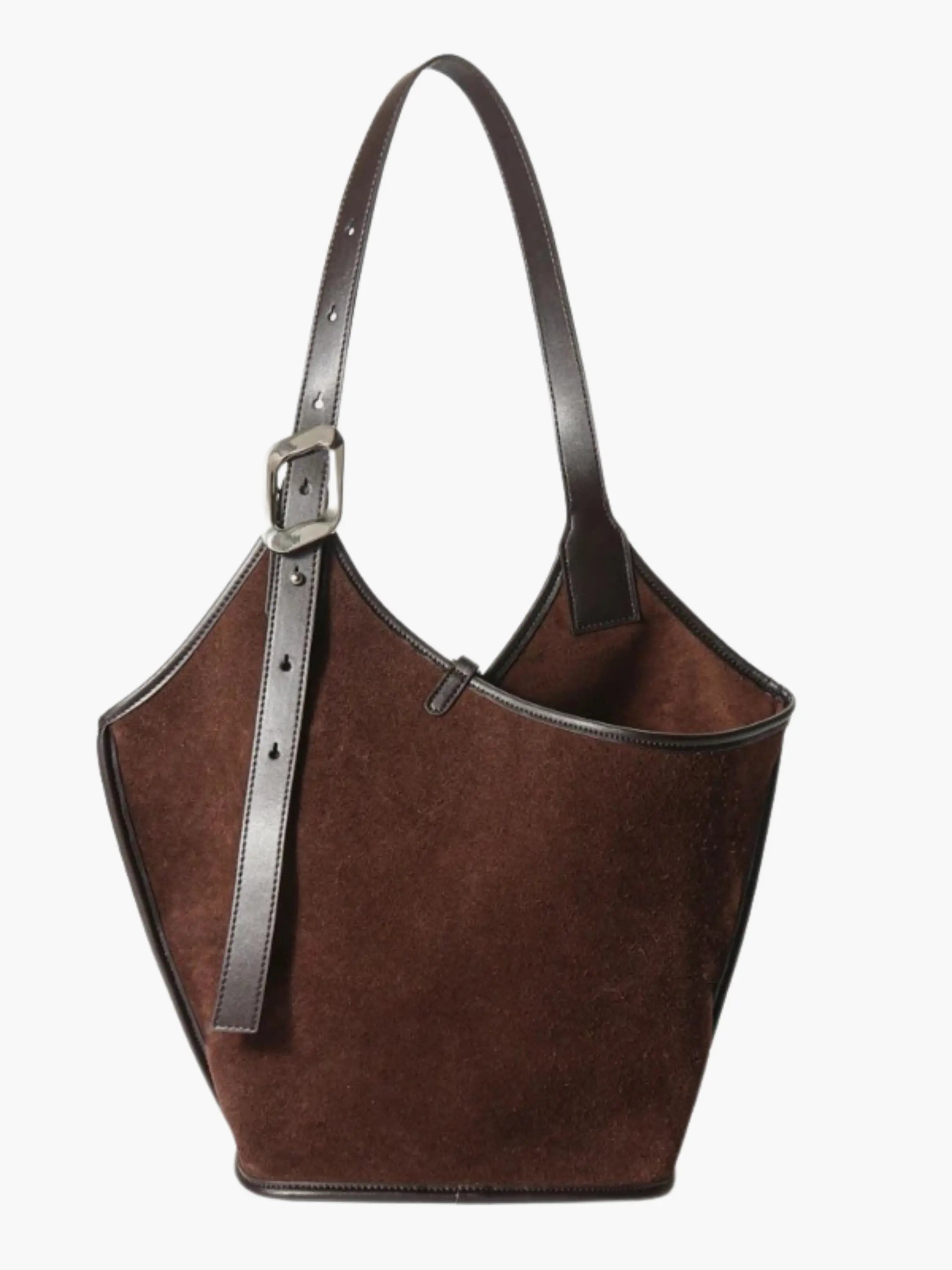 Suede Bucket Schoulder bag with Leather Strap