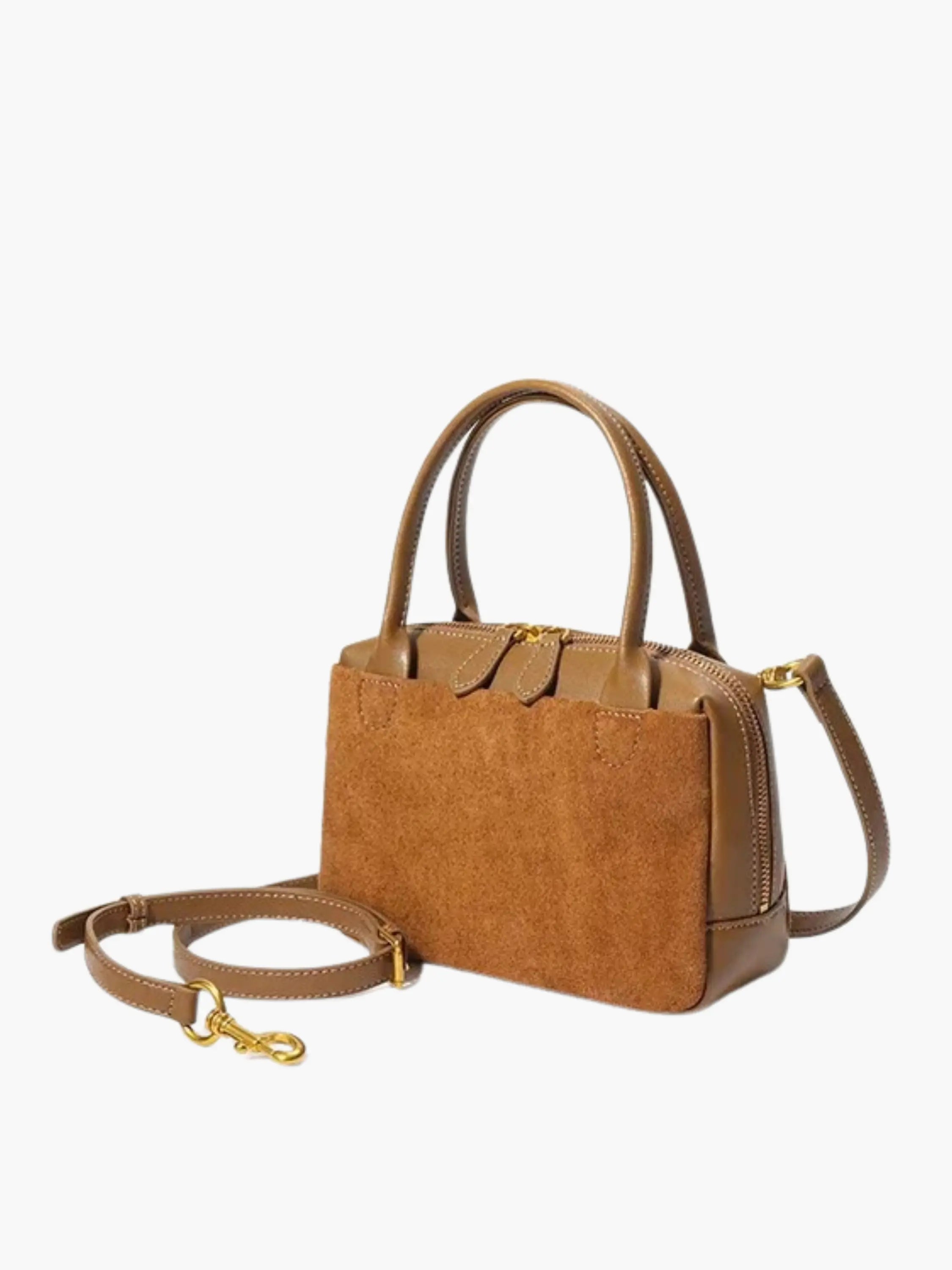 Compact Suede and Leather Handbag