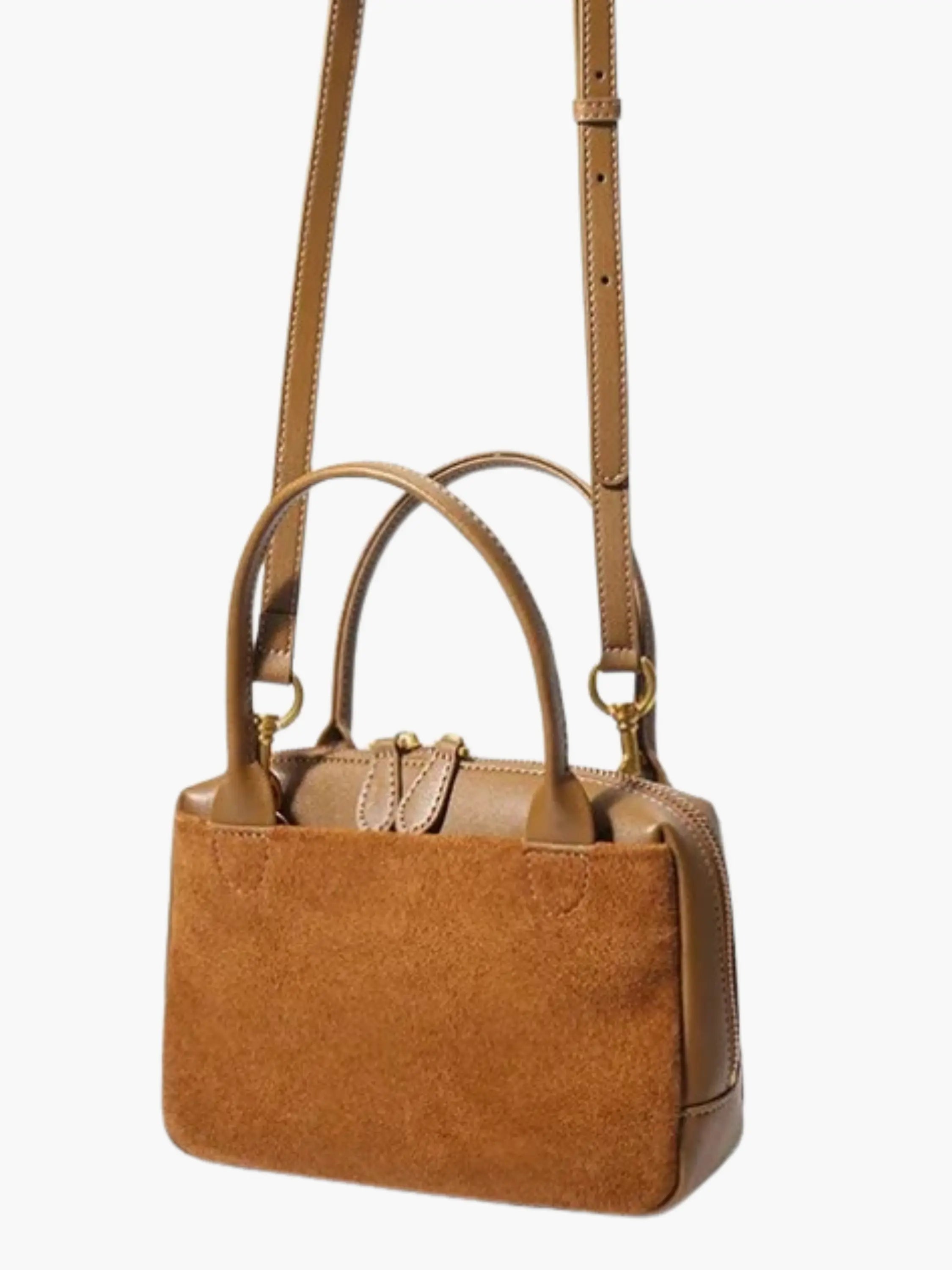 Compact Suede and Leather Handbag