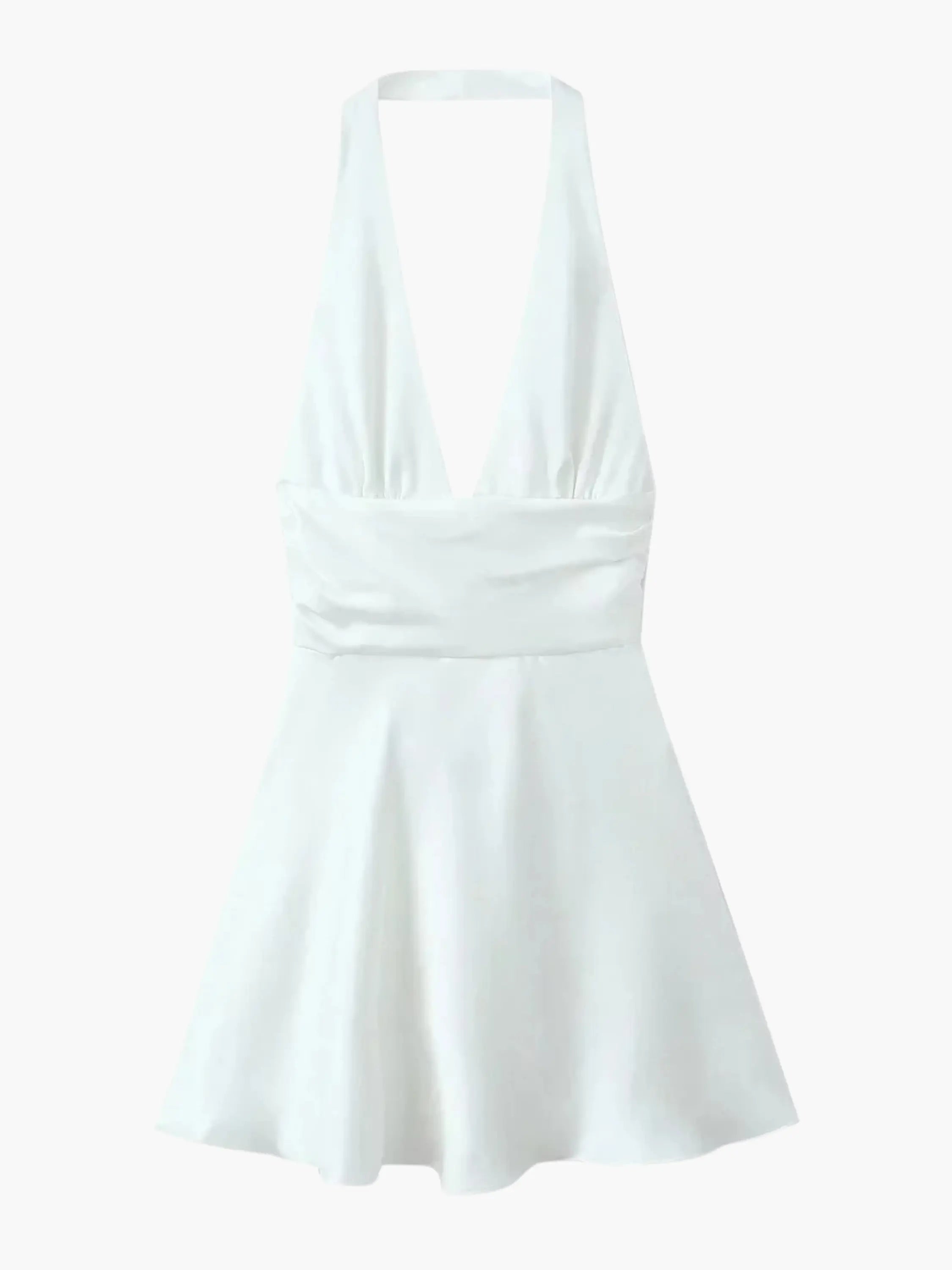 White Halter-Neck Satin Dress