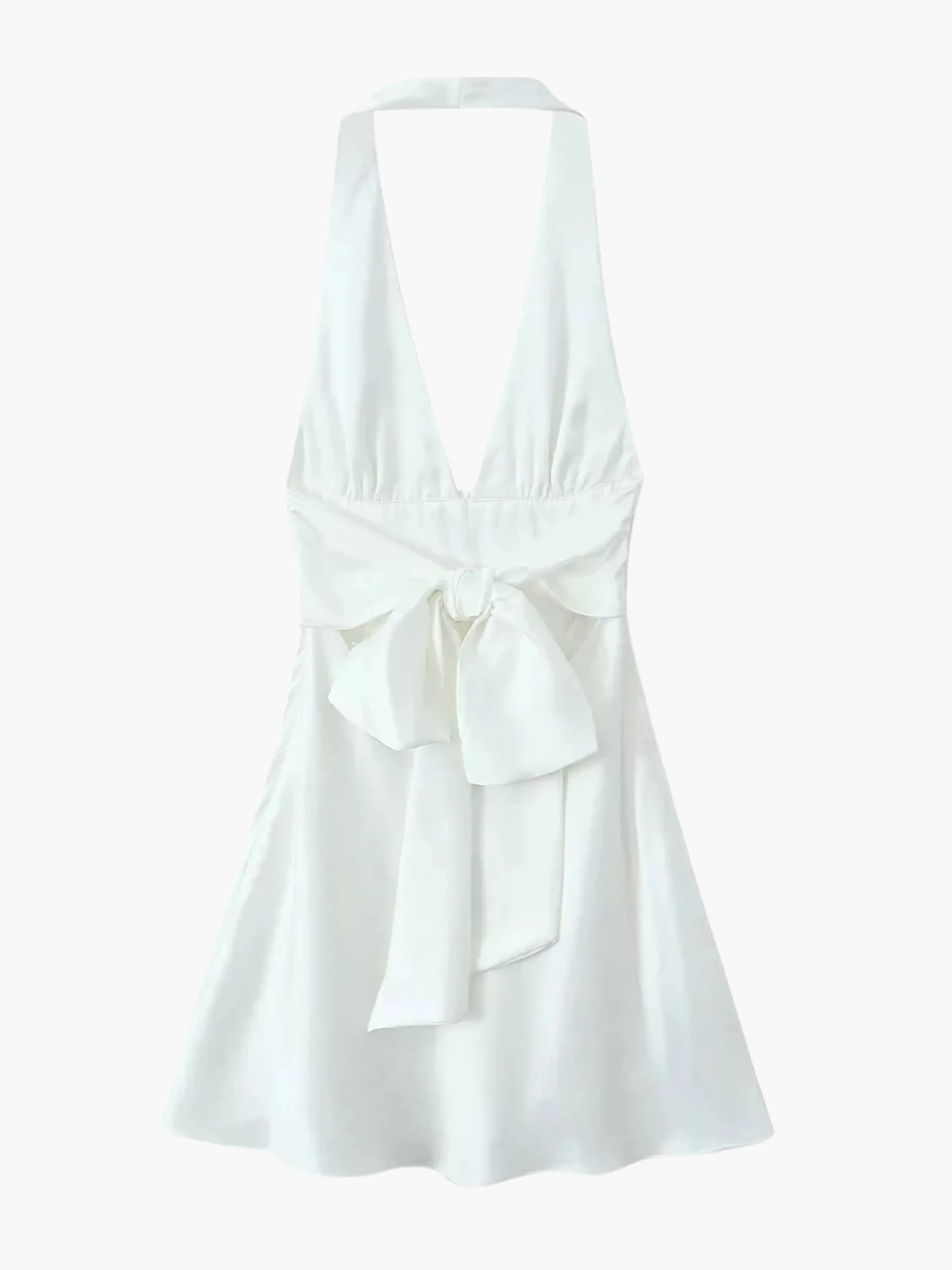 White Halter-Neck Satin Dress