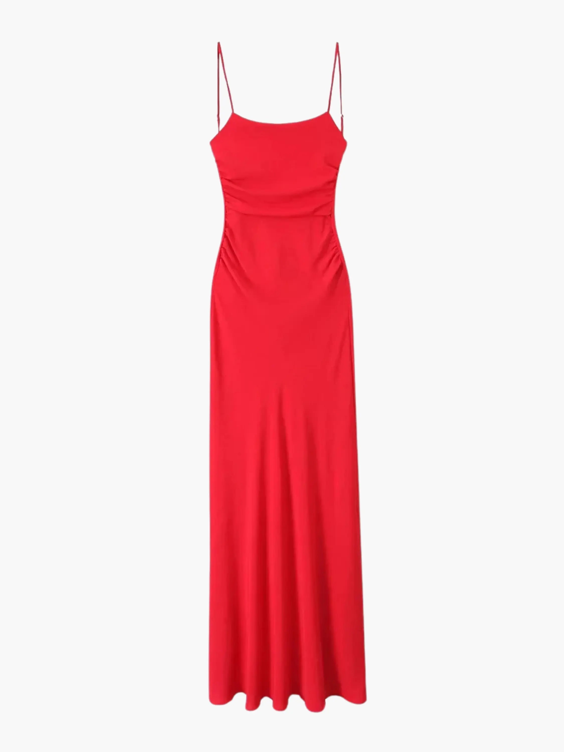 Sleek Red Maxi Dress with Spaghetti Straps