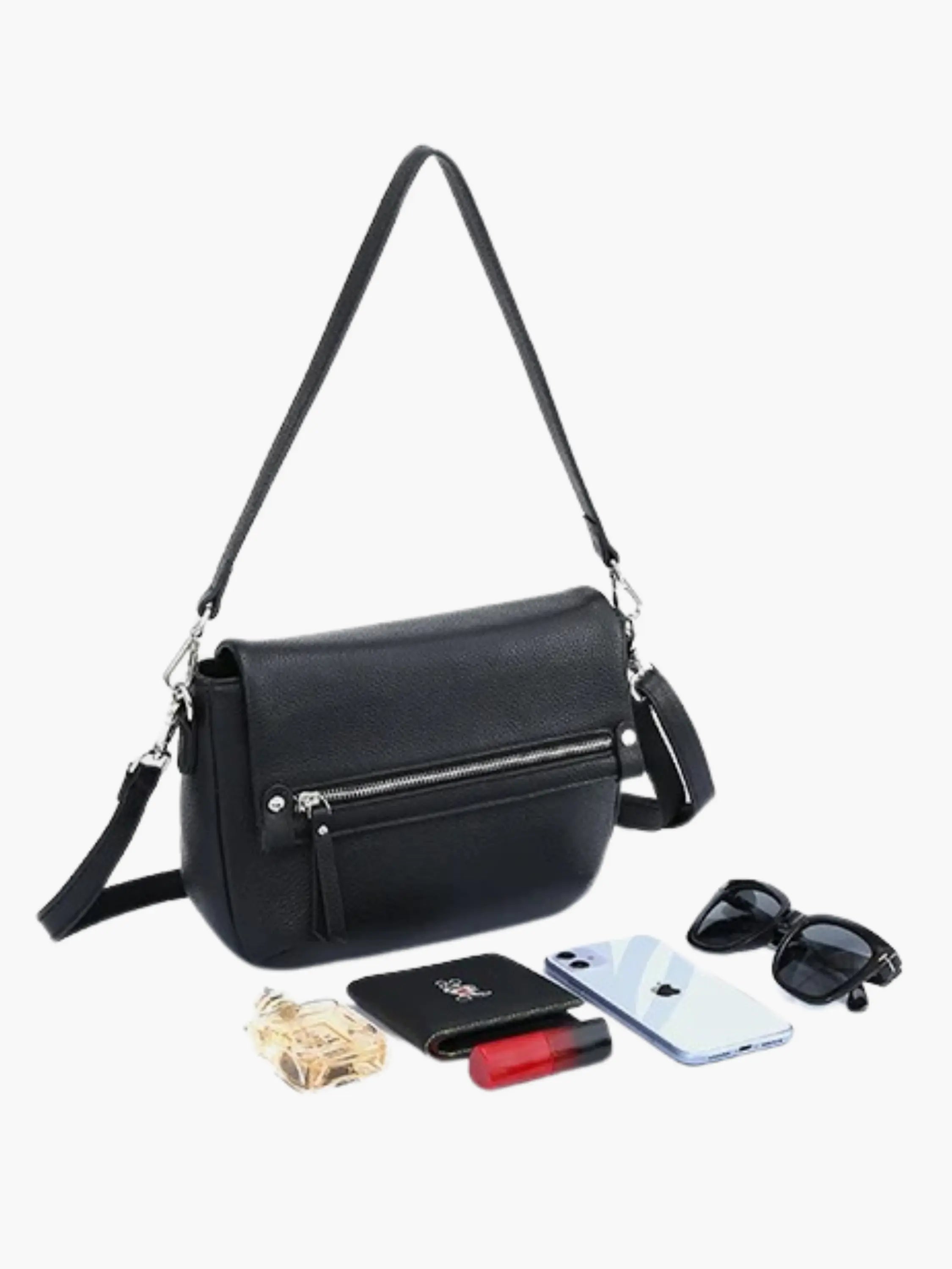 Black Crossbody Bag with Zipper Detail