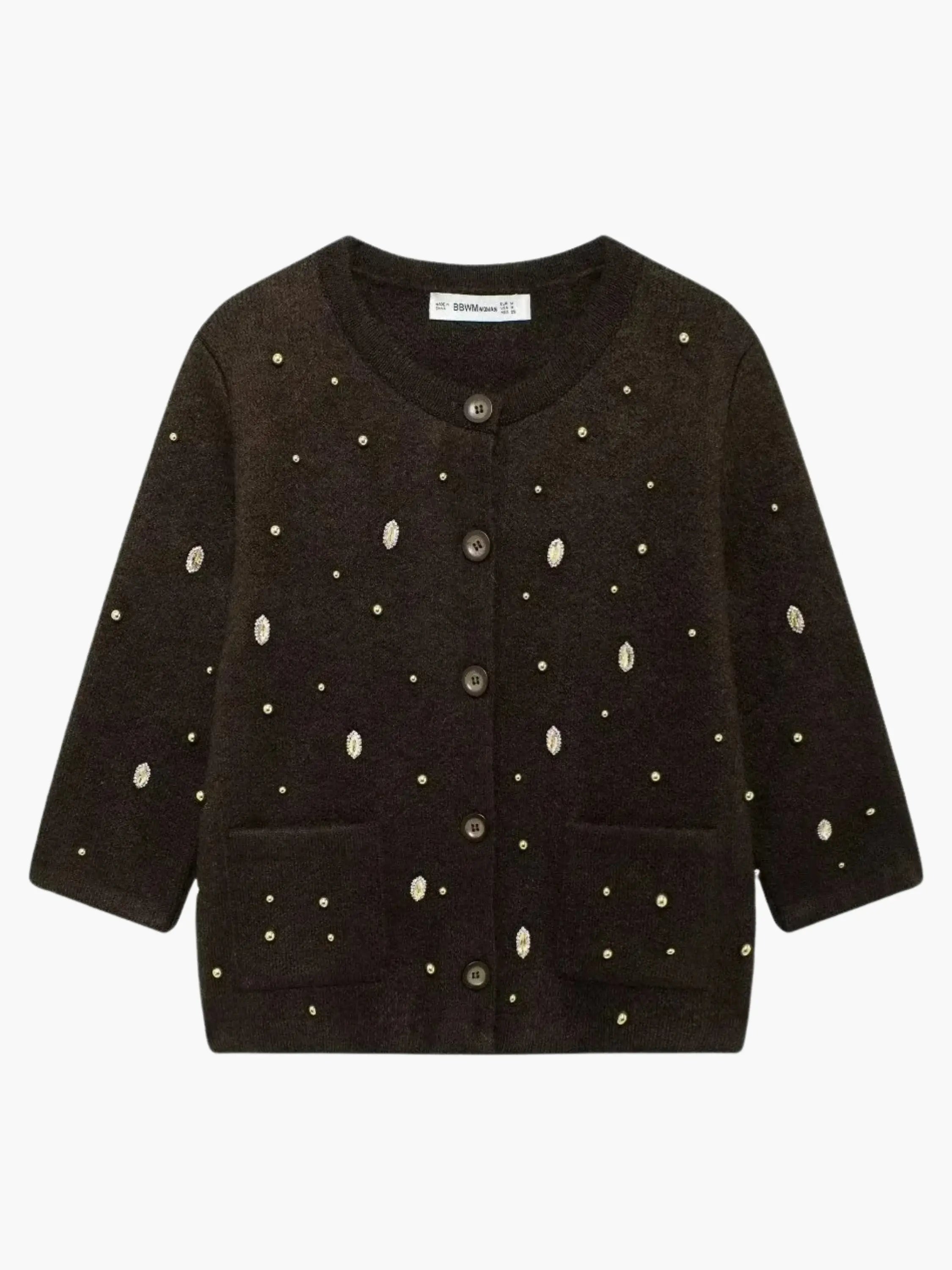 Embellished Knit Cardigan with Front Pockets