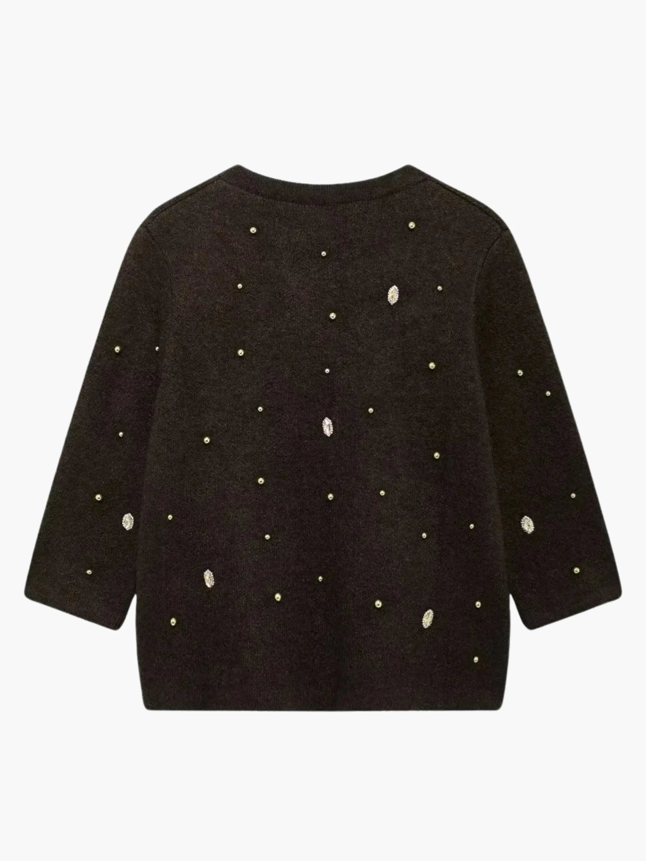 Embellished Knit Cardigan with Front Pockets