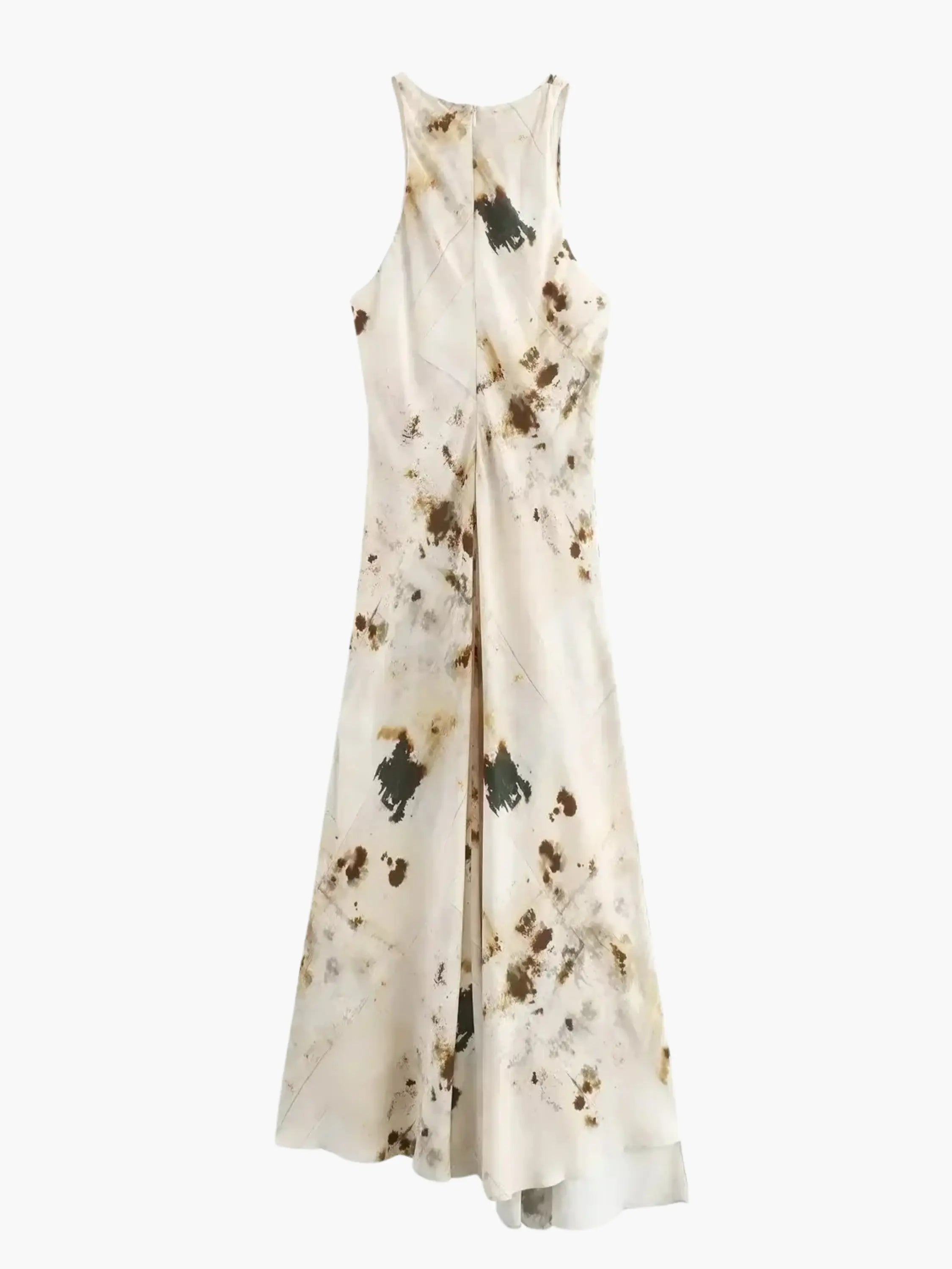 Abstract Print Maxi Dress with Front Knot and Flowy Silhouette