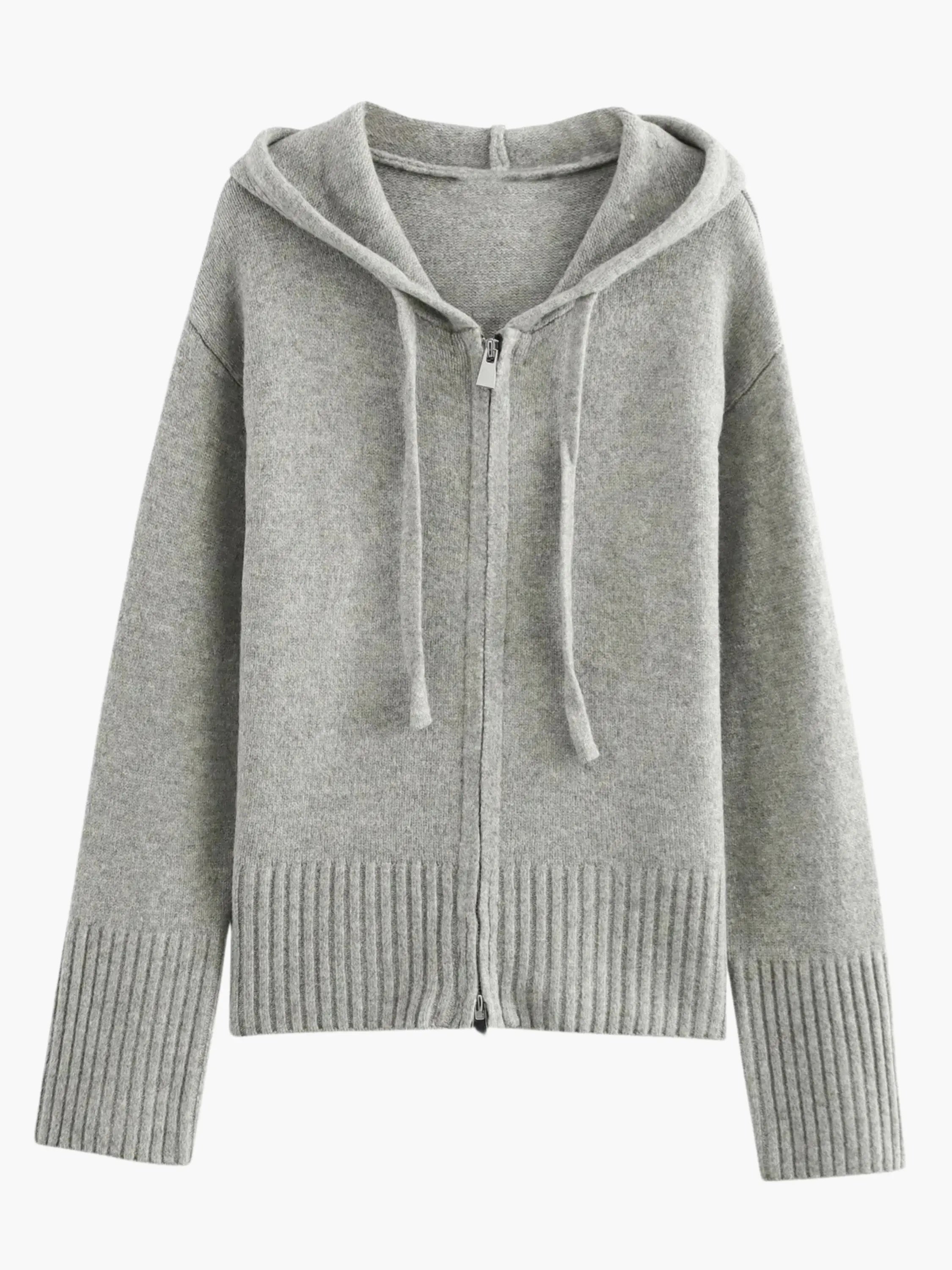 Hooded Zip-Up Knit Cardigan