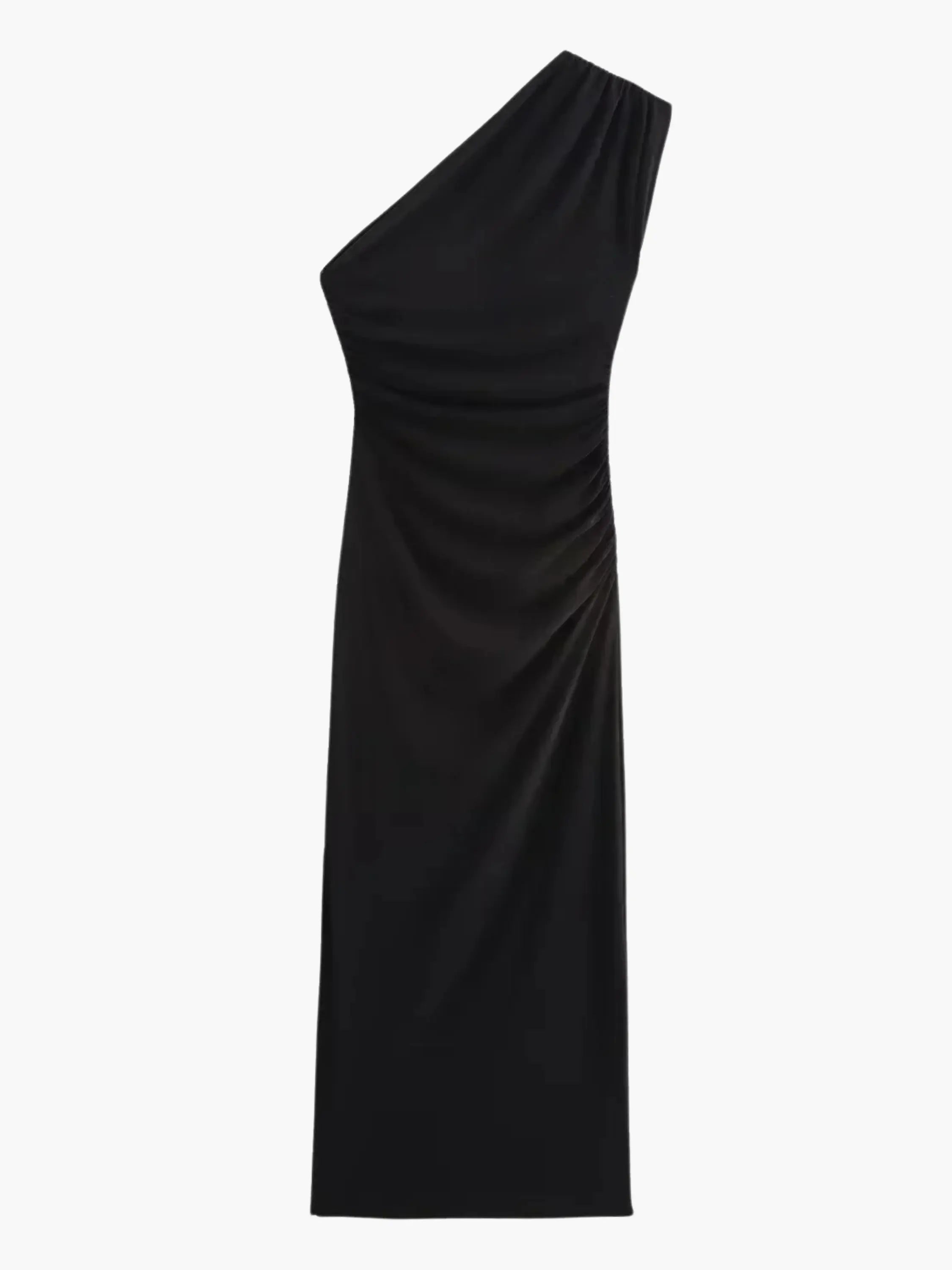 Elegant One-Shoulder Black Maxi Dress