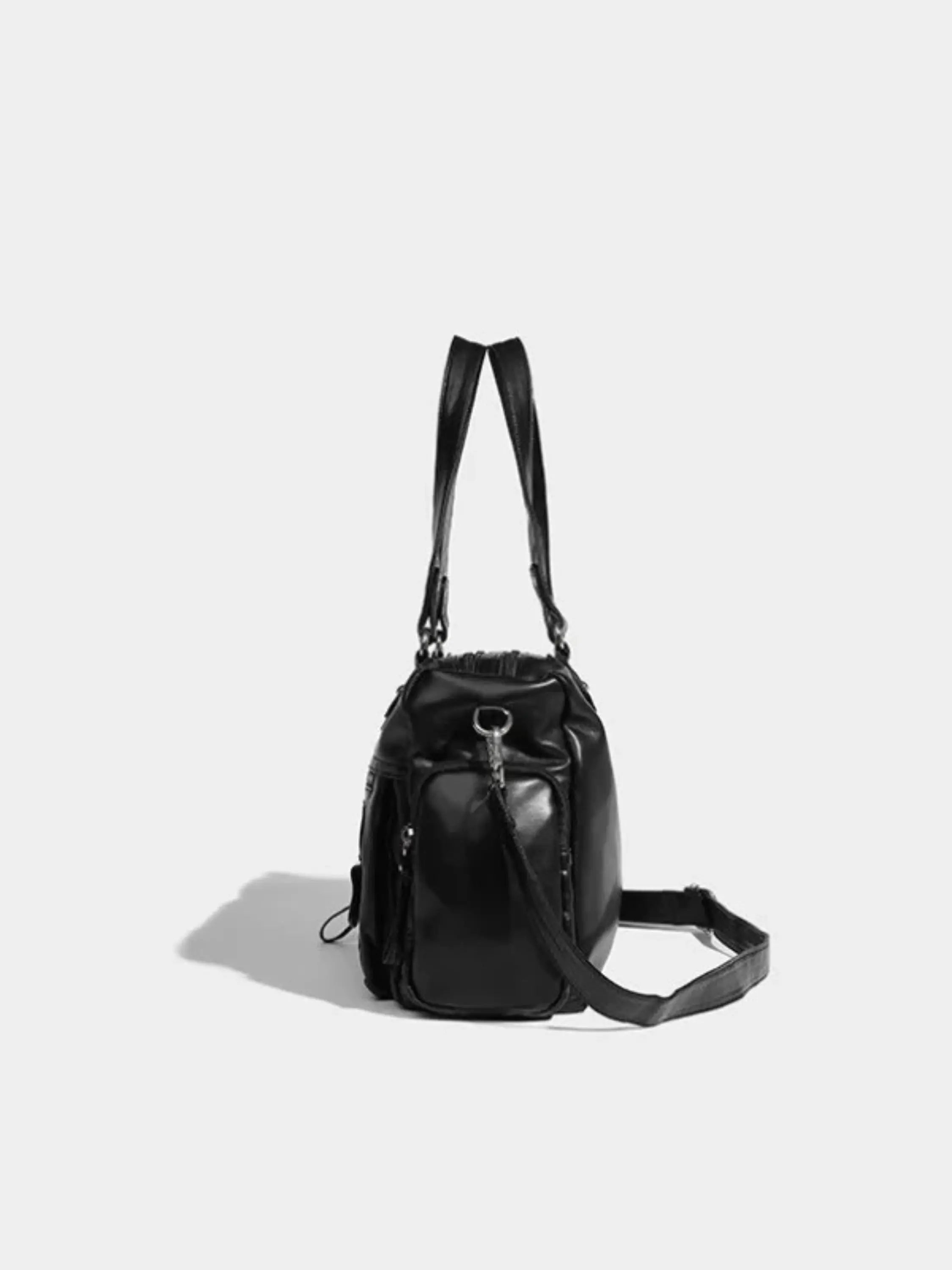 Black Multi-Pocket Leather Handbag