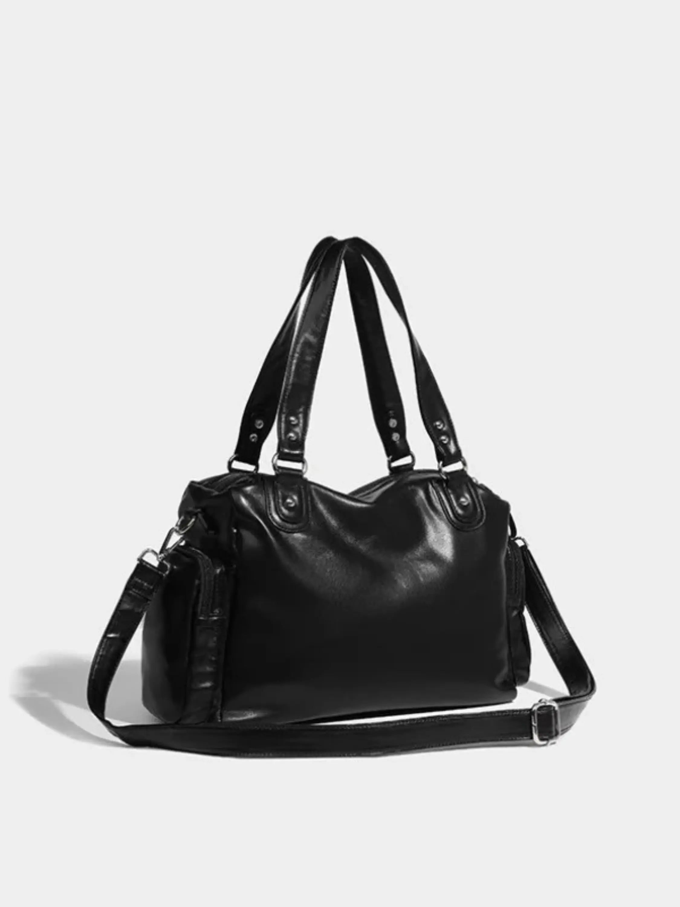 Black Multi-Pocket Leather Handbag