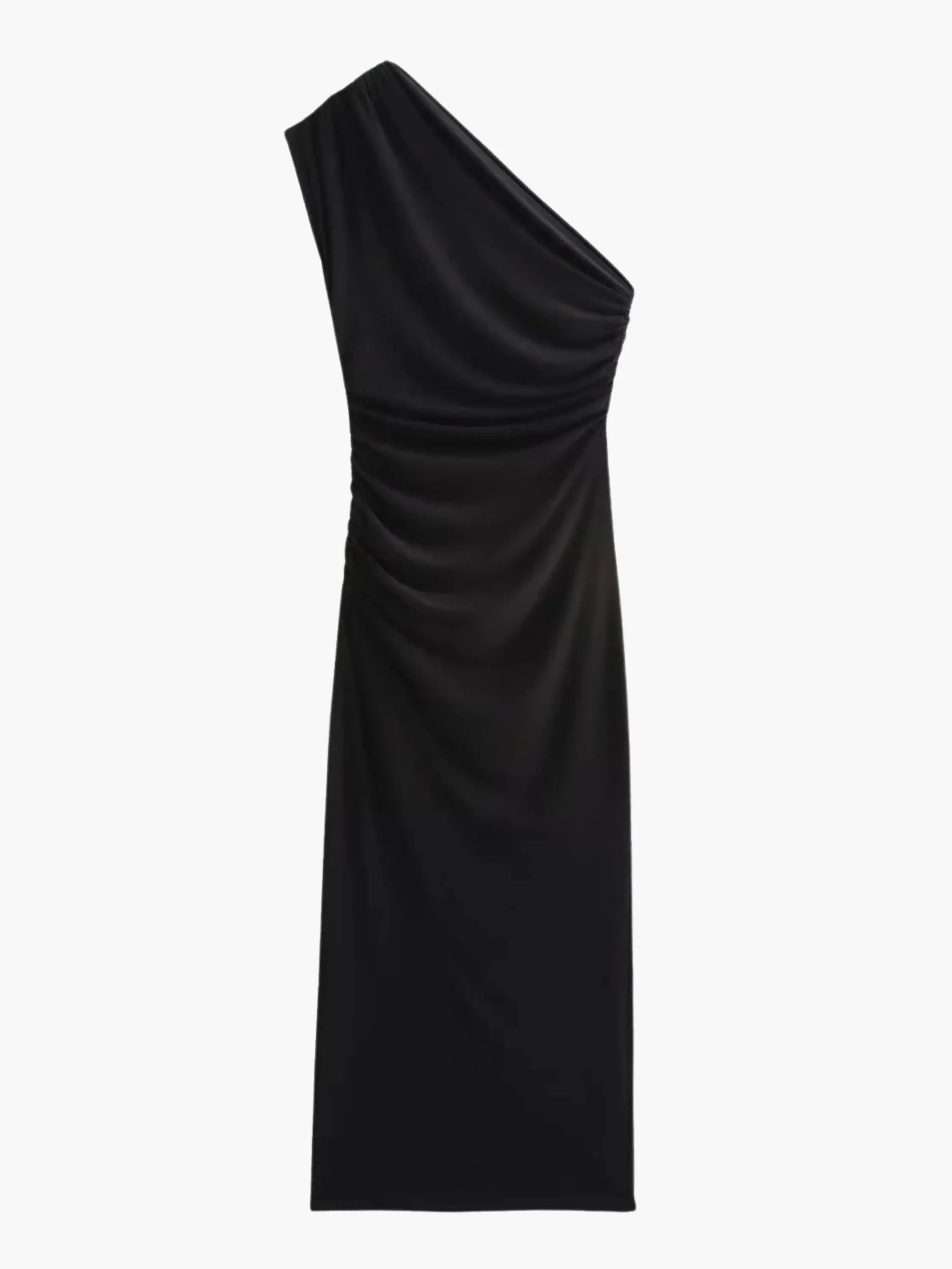 Elegant One-Shoulder Black Maxi Dress