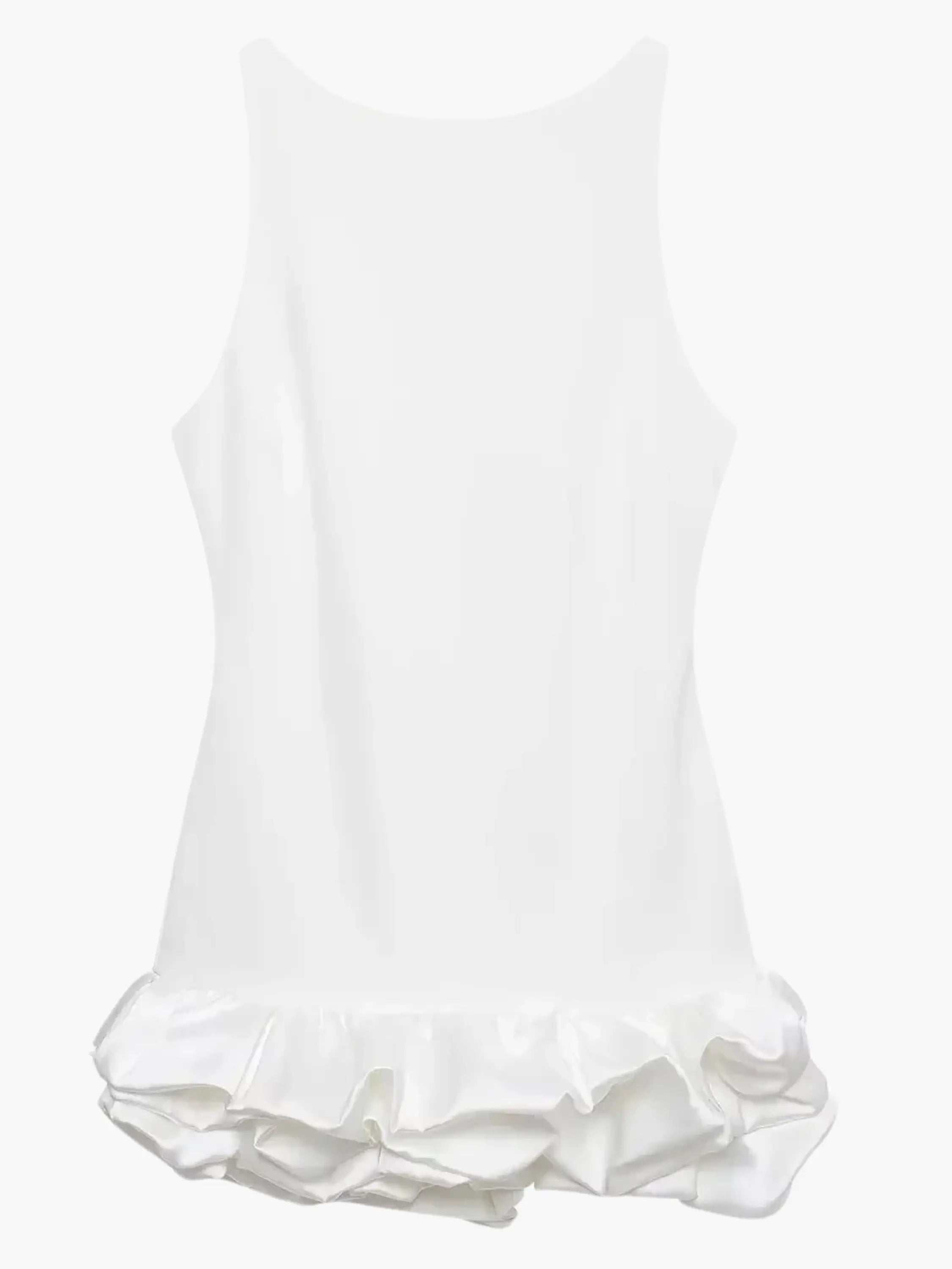 White Ruffled Hem Mini Dress