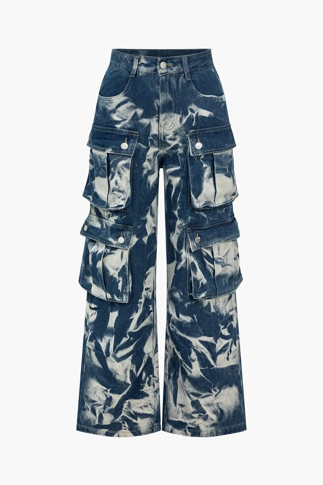 Tie-Dye Cargo Jeans with Multi-Pocket Design