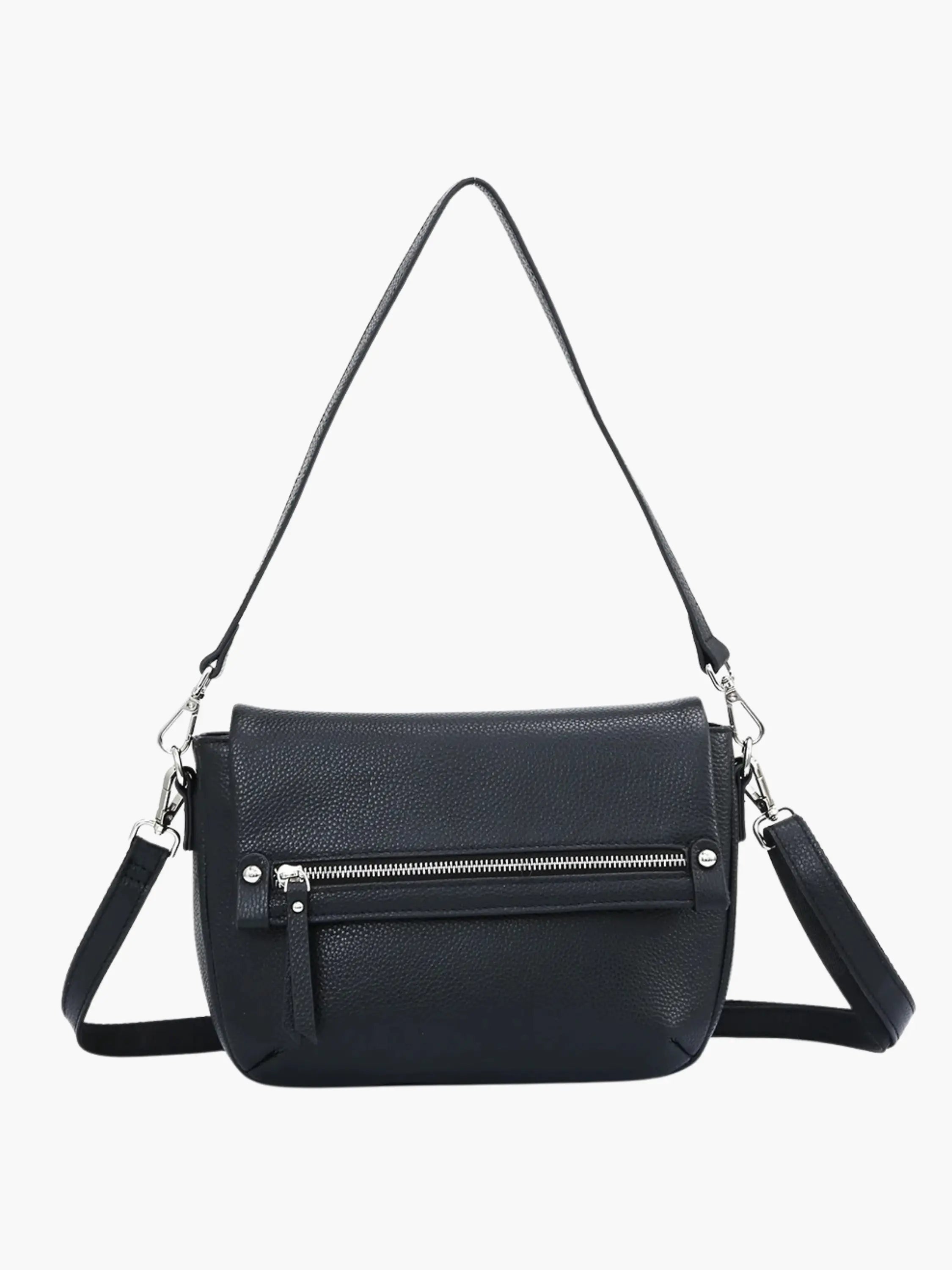 Black Crossbody Bag with Zipper Detail
