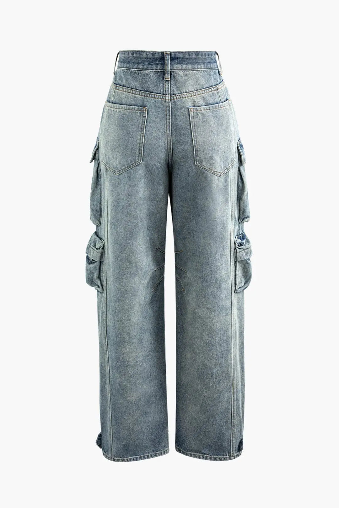 Washed Black Cargo Jeans with Multi-Pocket Design