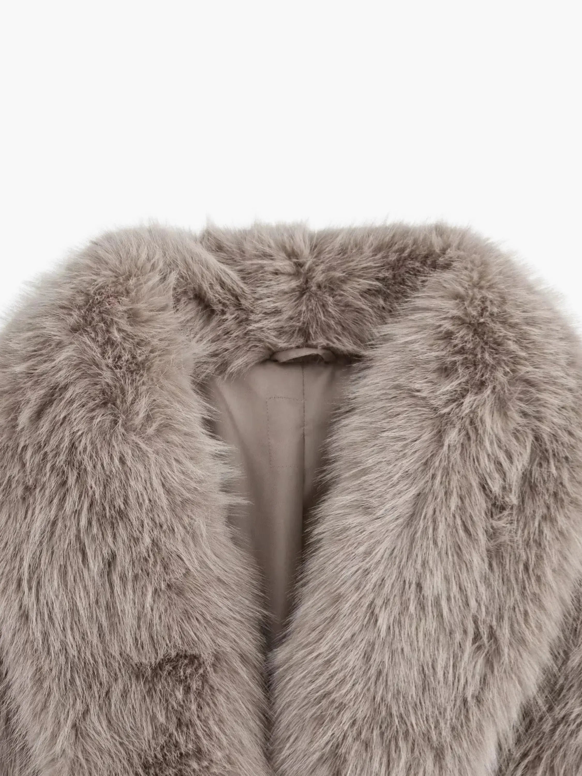 Elegant Long Faux Fur Coat in Taupe