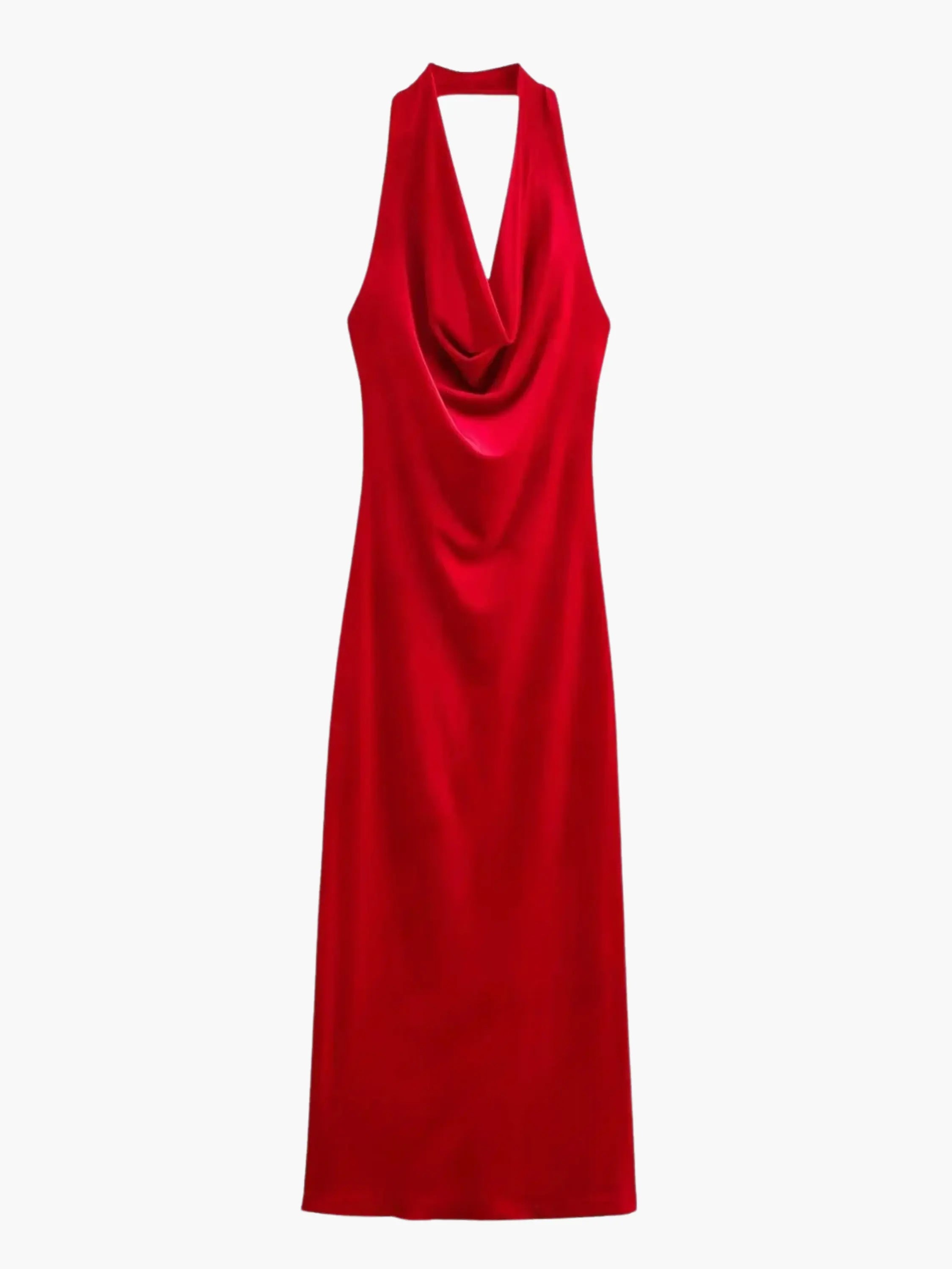 Sophisticated Red Halter Neck Maxi Dress