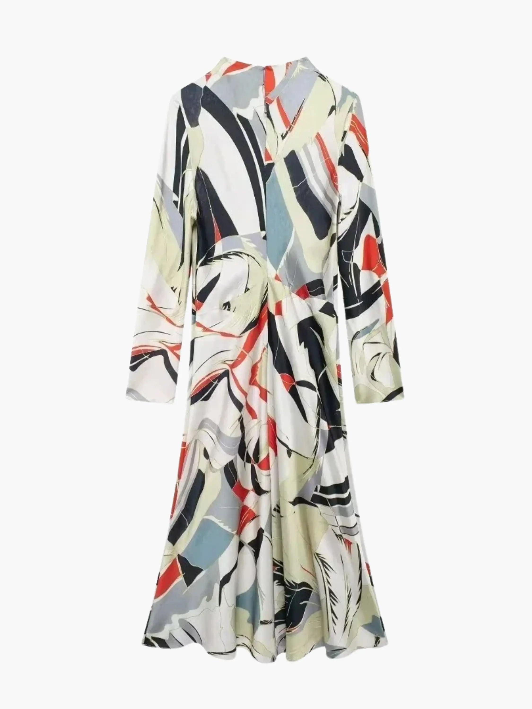 Abstract-Print Maxi Dress with Open Collar