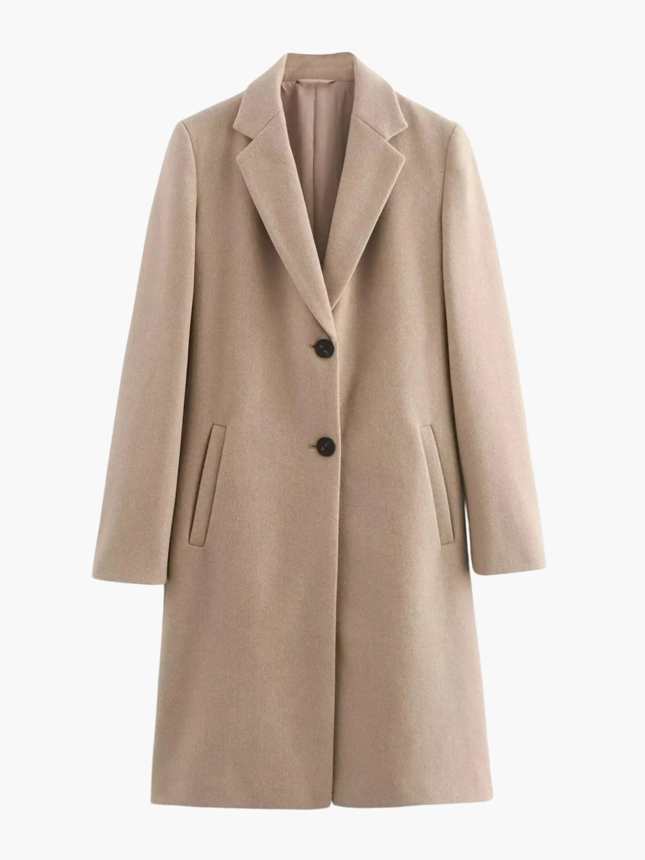 Minimalist Beige Single-Breasted Coat - Timeless Elegance