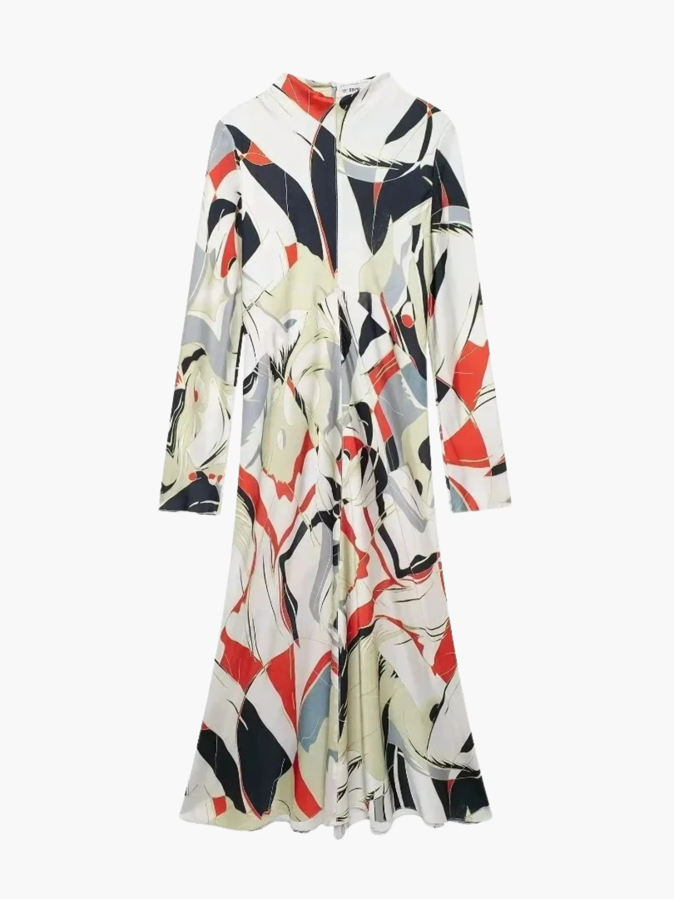 Abstract-Print Maxi Dress with Open Collar