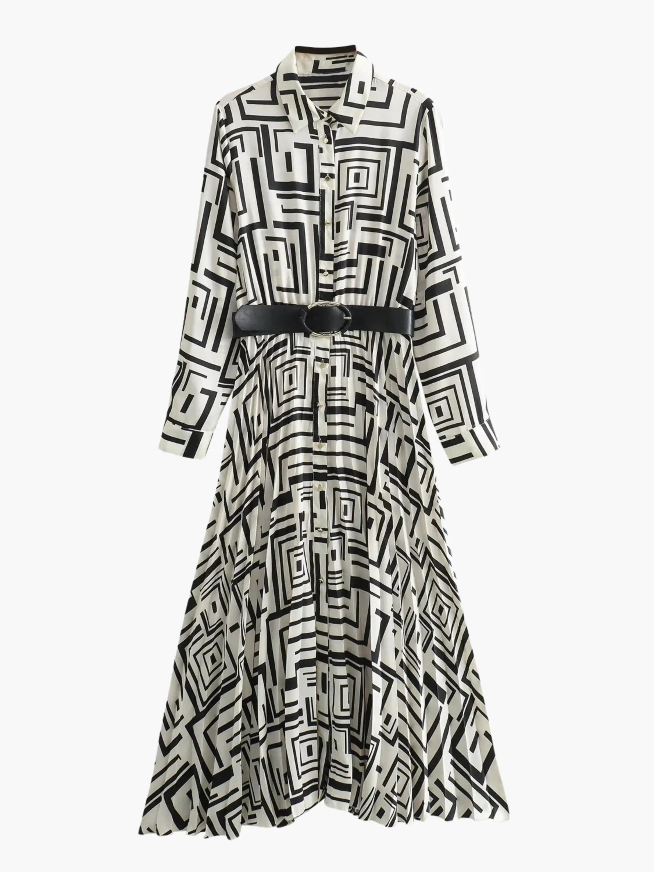 Black-and-White Geometric Print Maxi Dress