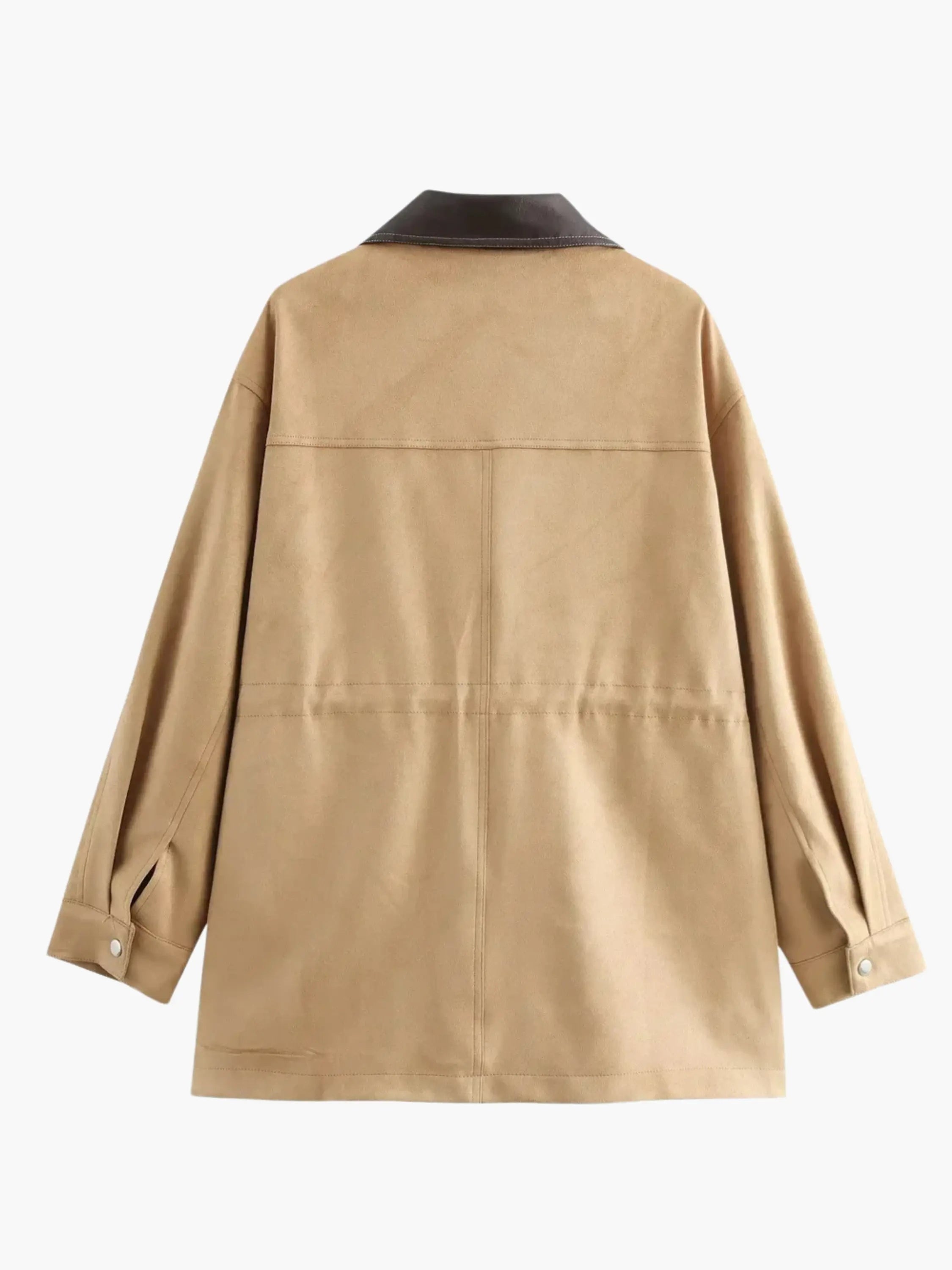 Women's Casual Long Coat with Contrast Collar and Utility Pockets