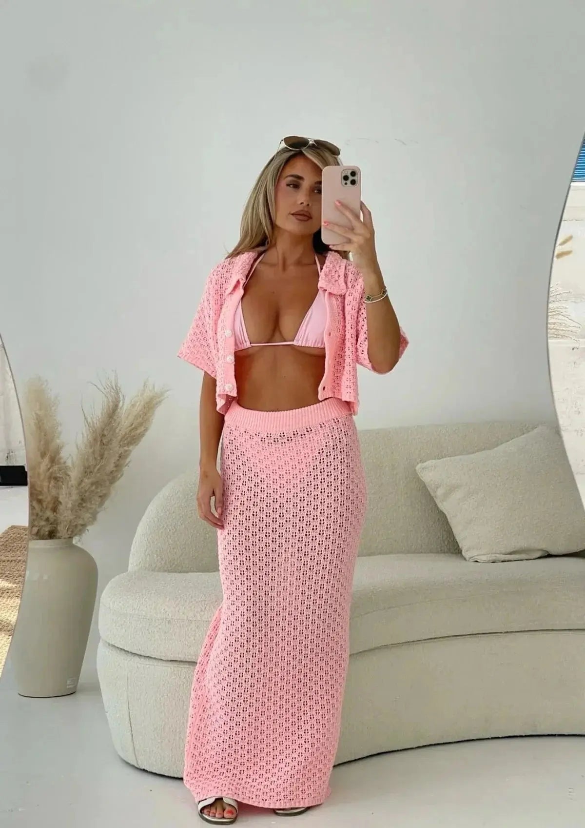 Crochet Co-Ord Set with Maxi Skirt and Cover-Up