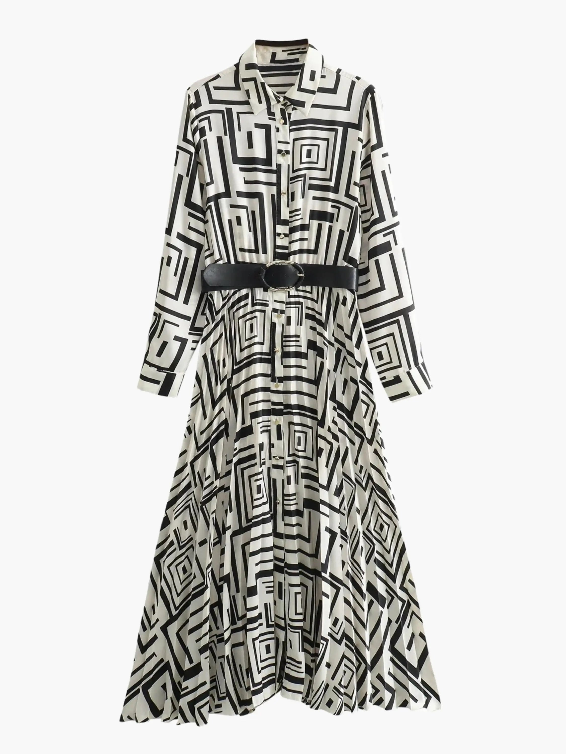 Black-and-White Geometric Print Maxi Dress