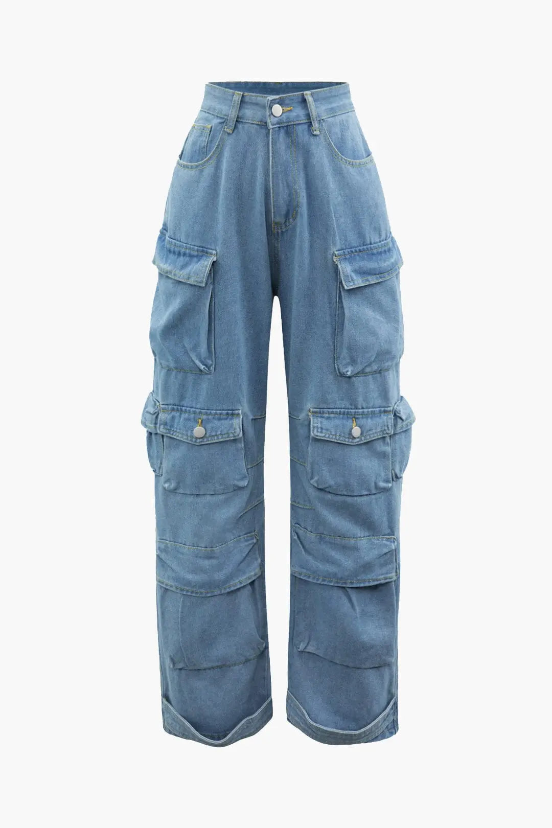 Washed Black Cargo Jeans with Multi-Pocket Design