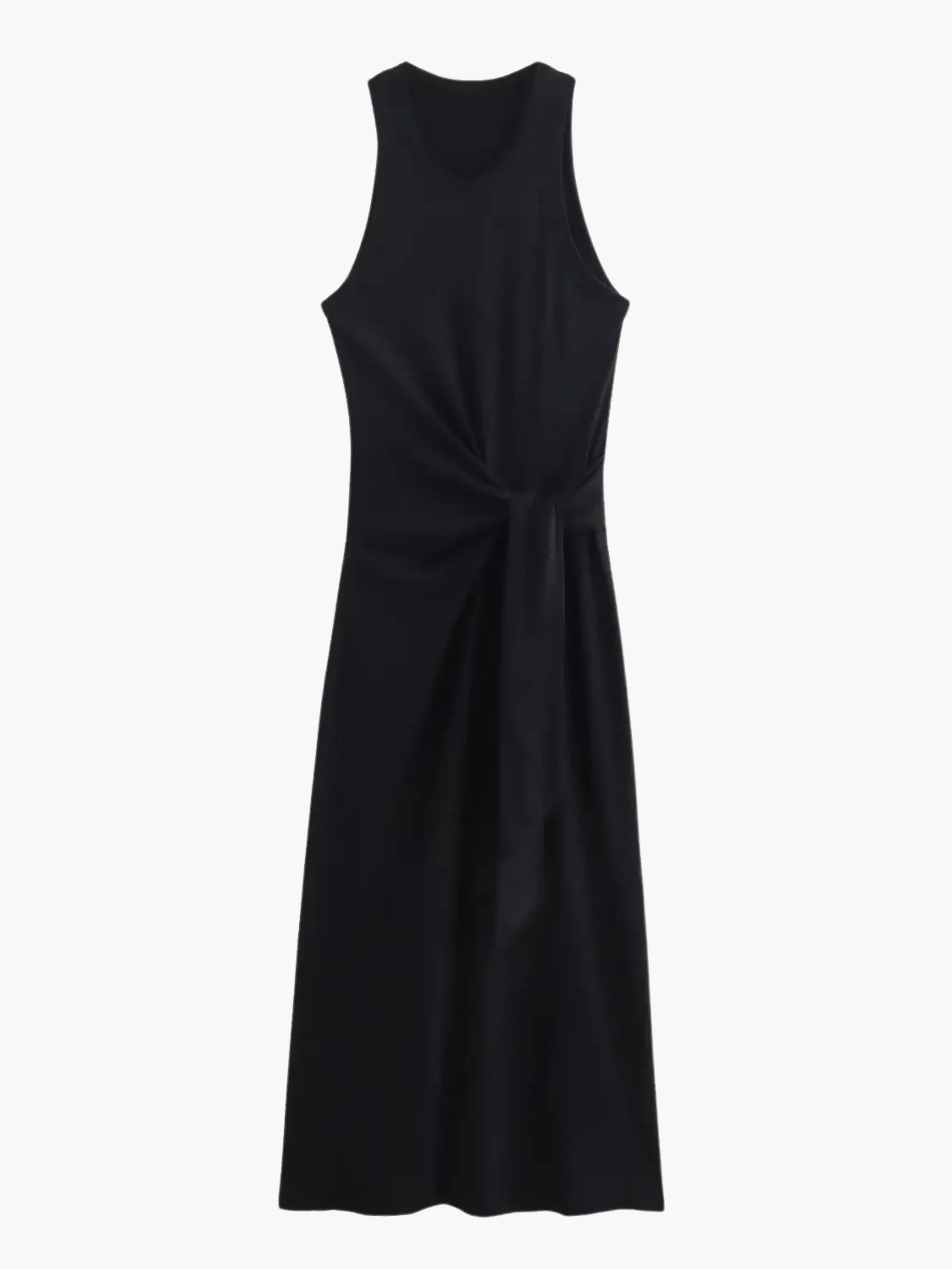 Beige Sleeveless Maxi Dress with Front Knot Detail