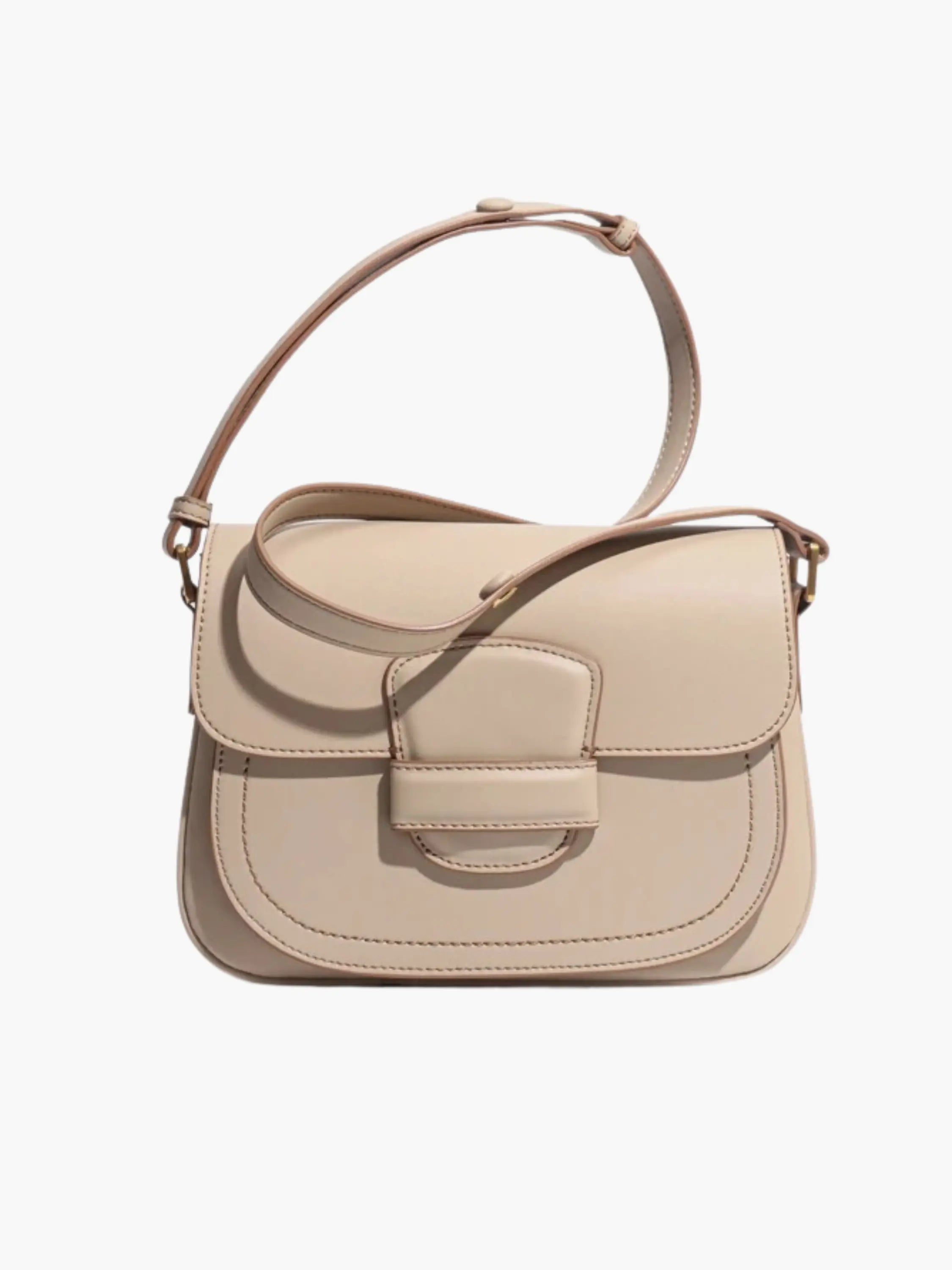 Beige Structured Shoulder Bag with Adjustable Strap