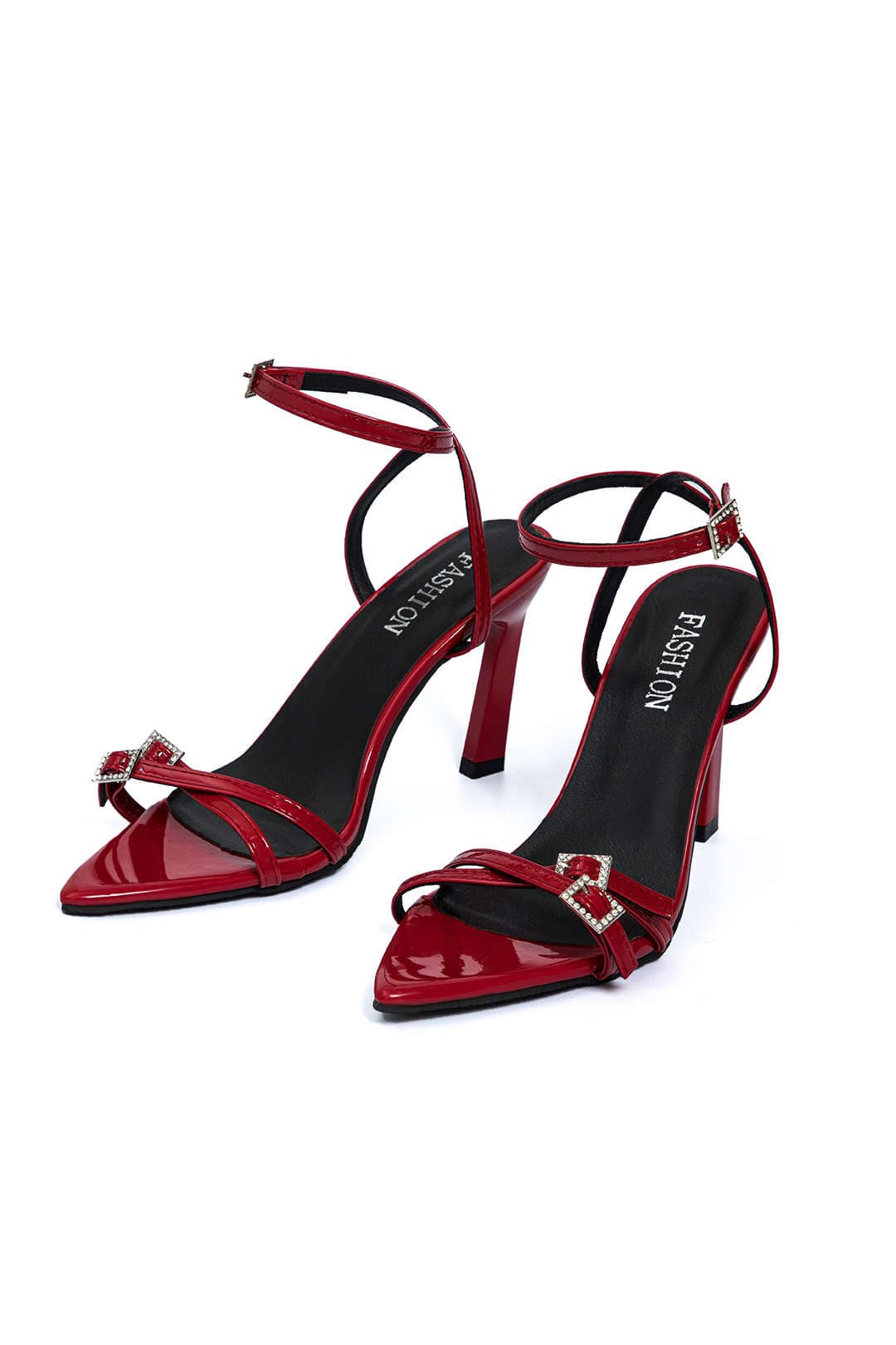 Olive | Patent Leather Strap Heels with Gold Buckle Accents