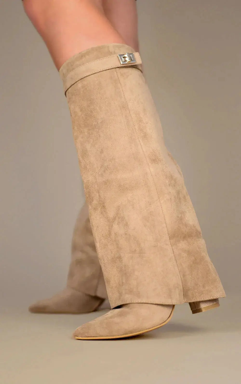 Black and Taupe Wide-Leg Boots - Chic and Contemporary