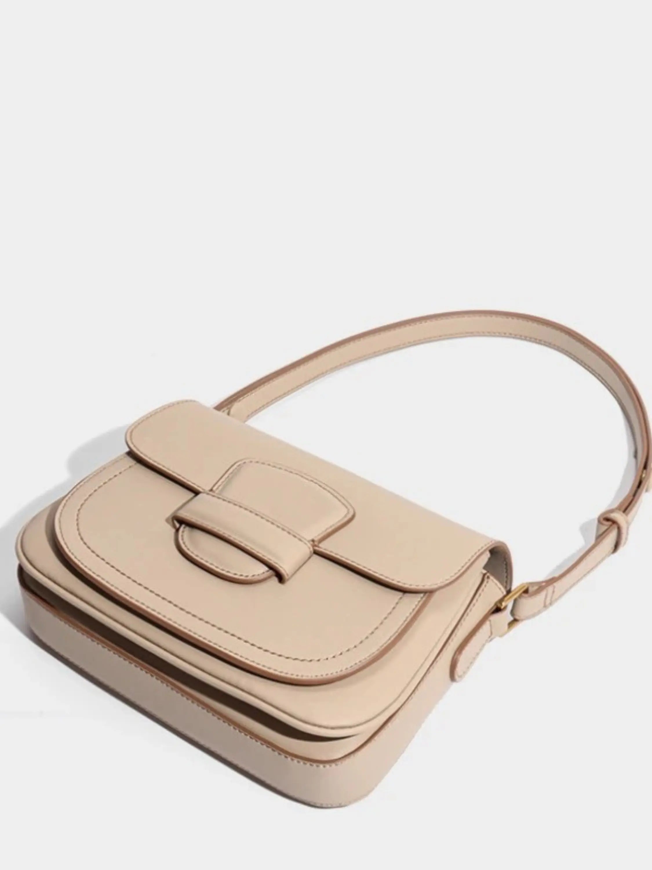 Beige Structured Shoulder Bag with Adjustable Strap