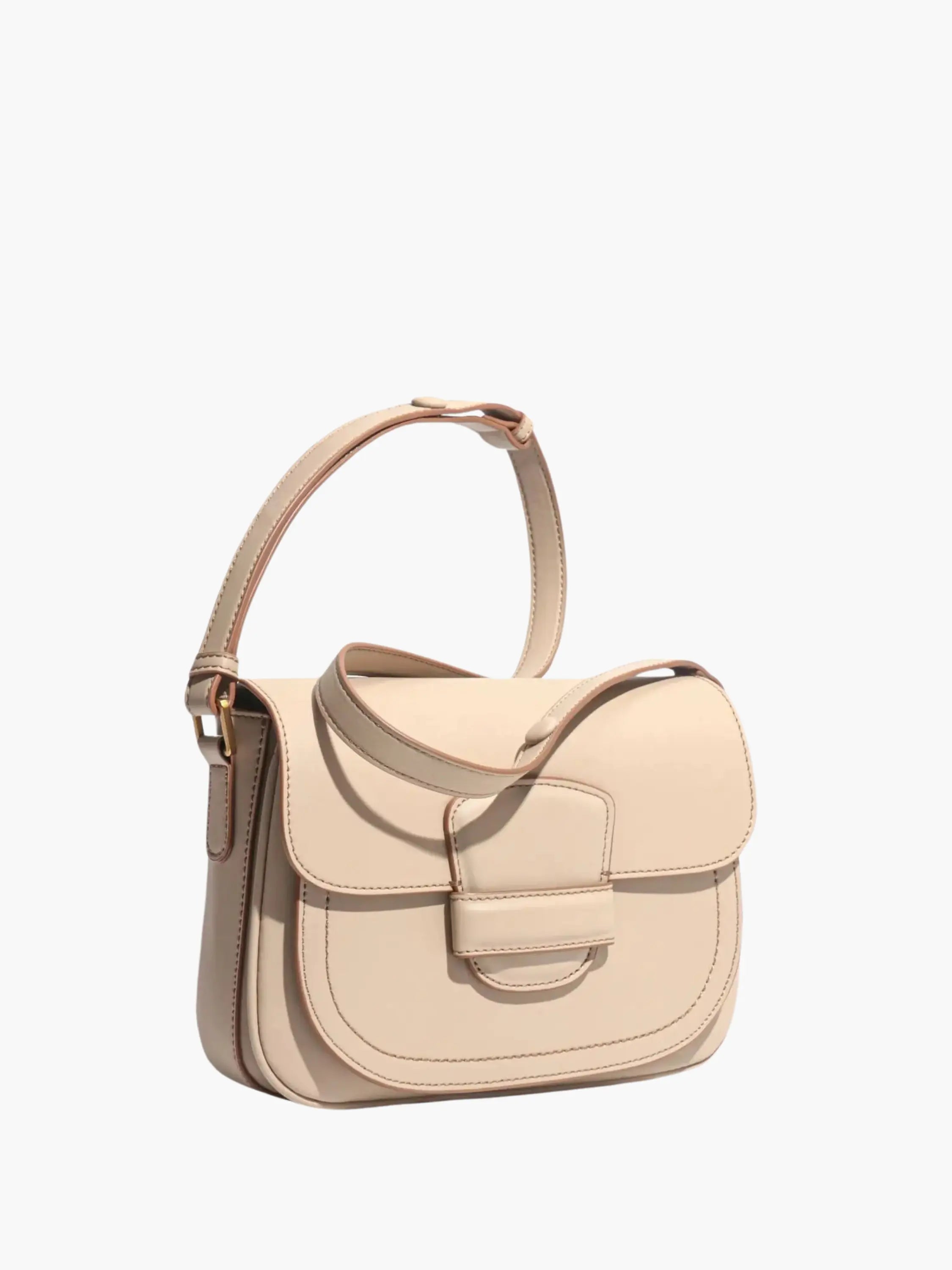 Beige Structured Shoulder Bag with Adjustable Strap