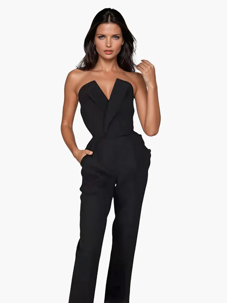 Strapless Black Jumpsuit with Modern Tailored Design