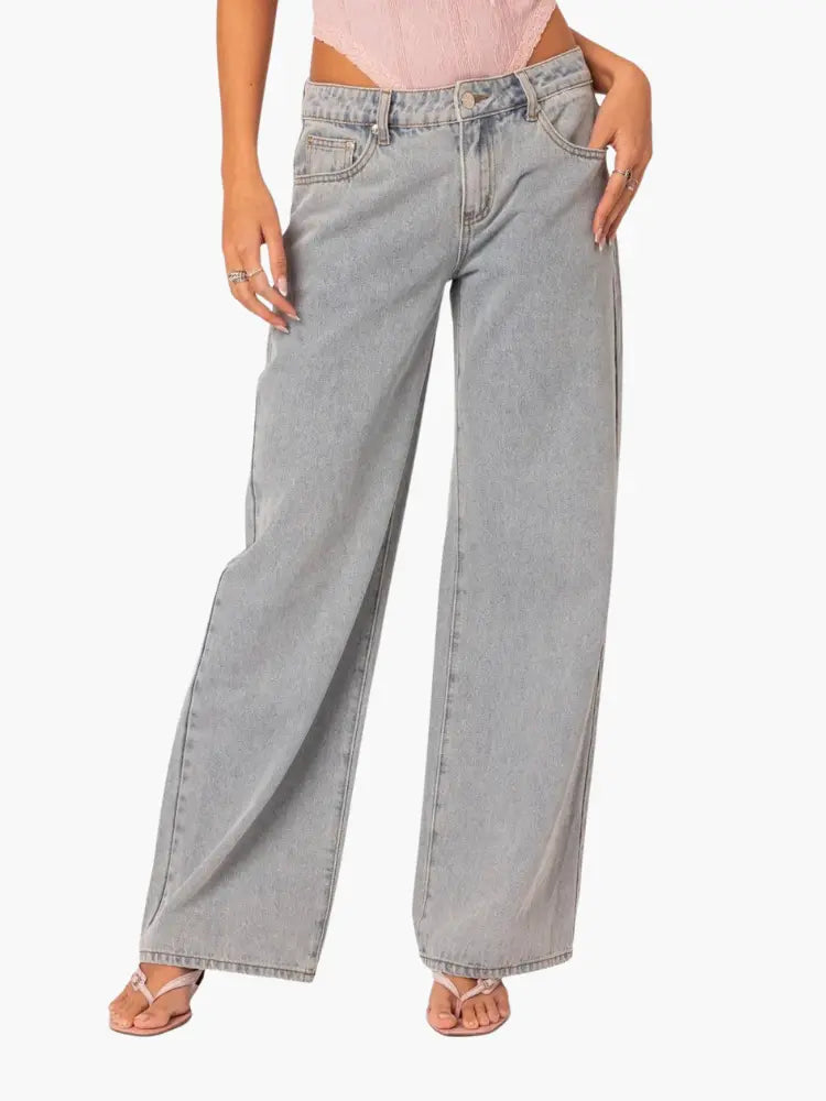 Effortless Light Gray Wide-Leg Denim
