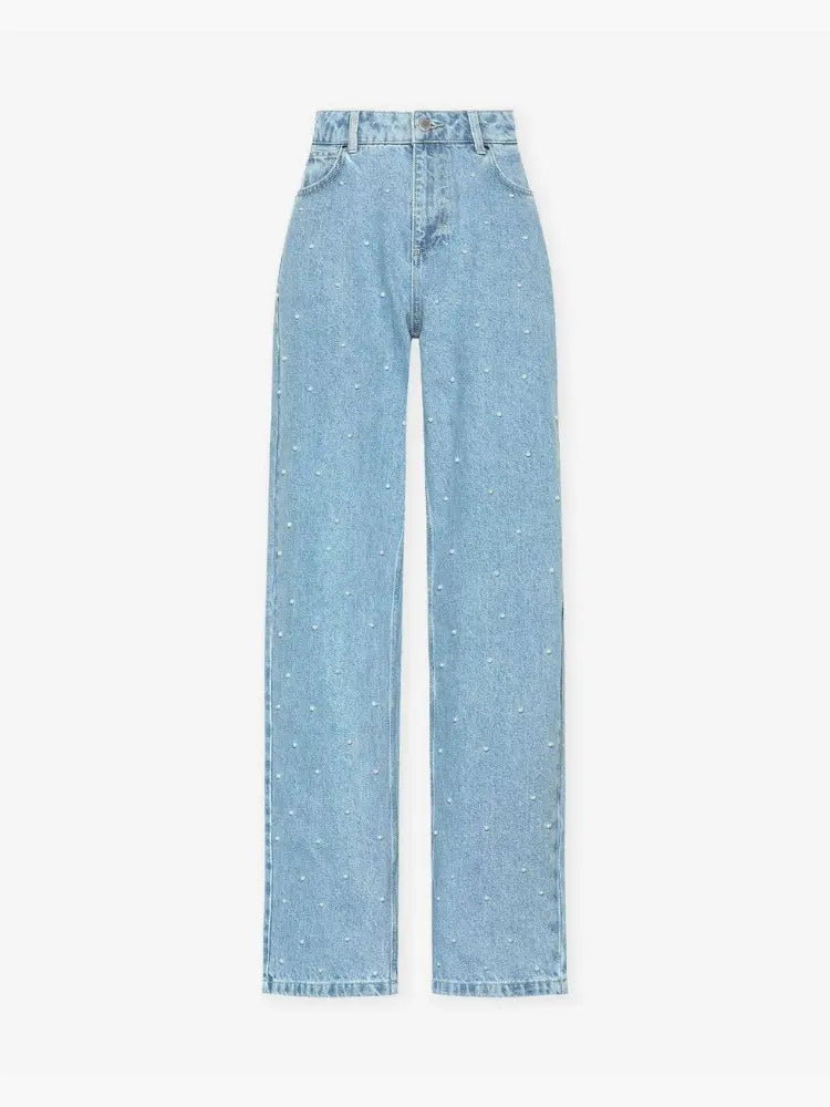 High-Waisted Embellished Denim Jeans - Trendy and Chic