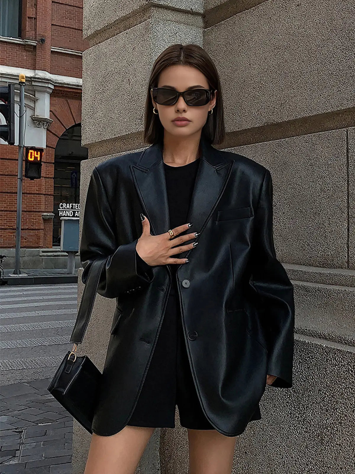 Oversized Faux Leather Blazer