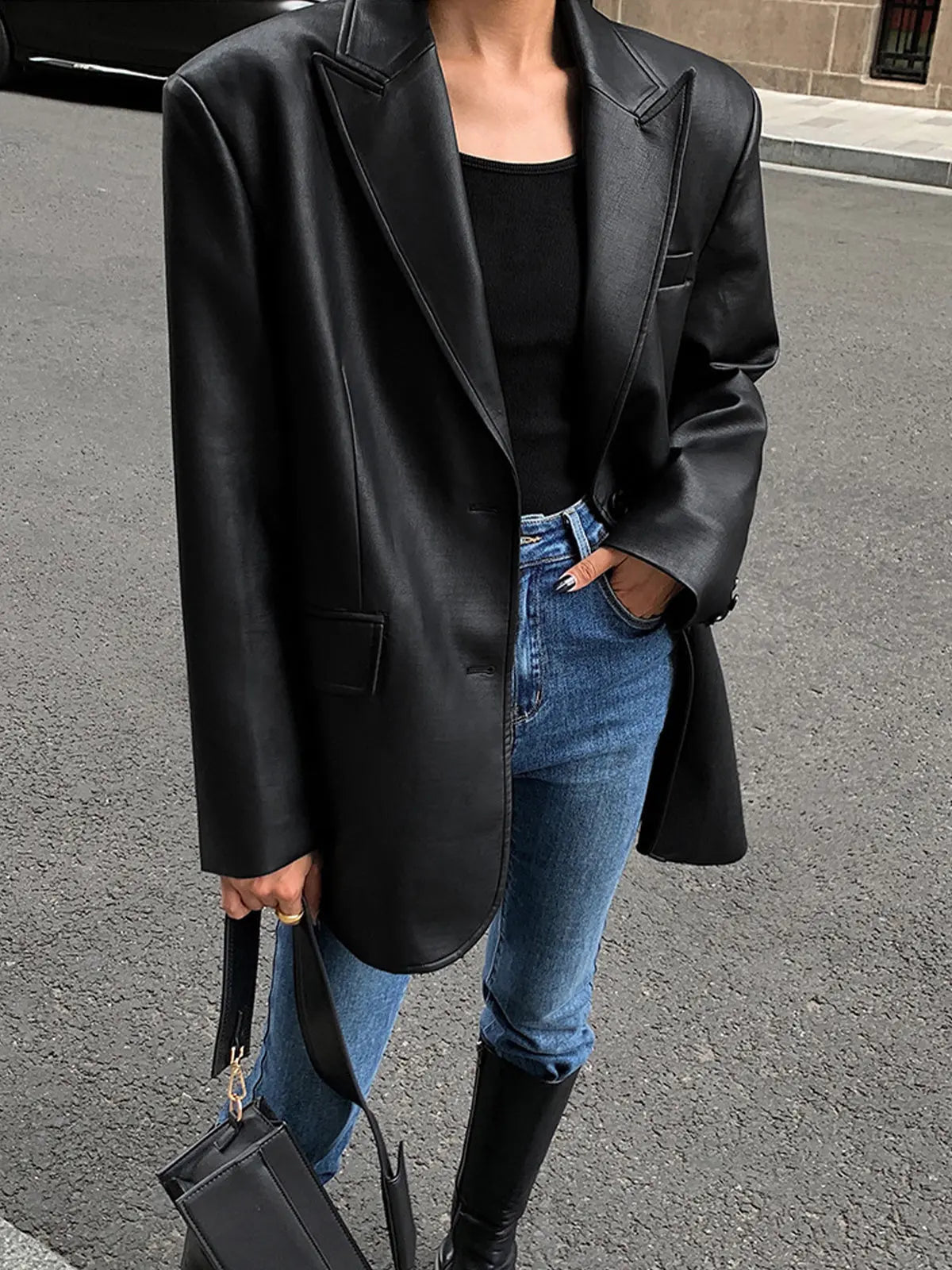 Oversized Faux Leather Blazer