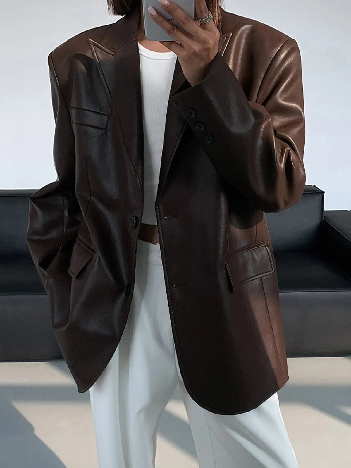 Oversized Faux Leather Blazer