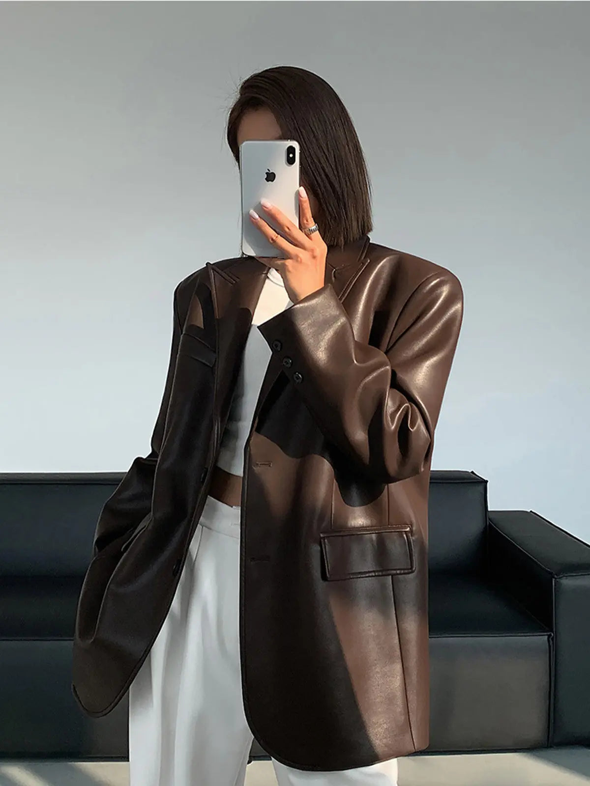 Oversized Faux Leather Blazer