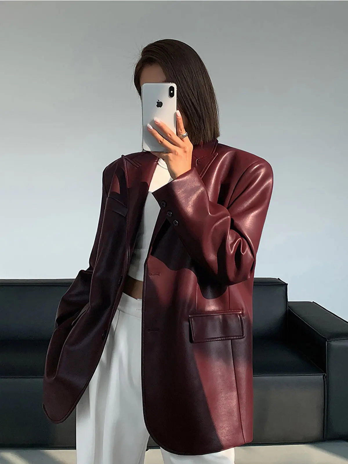 Oversized Faux Leather Blazer