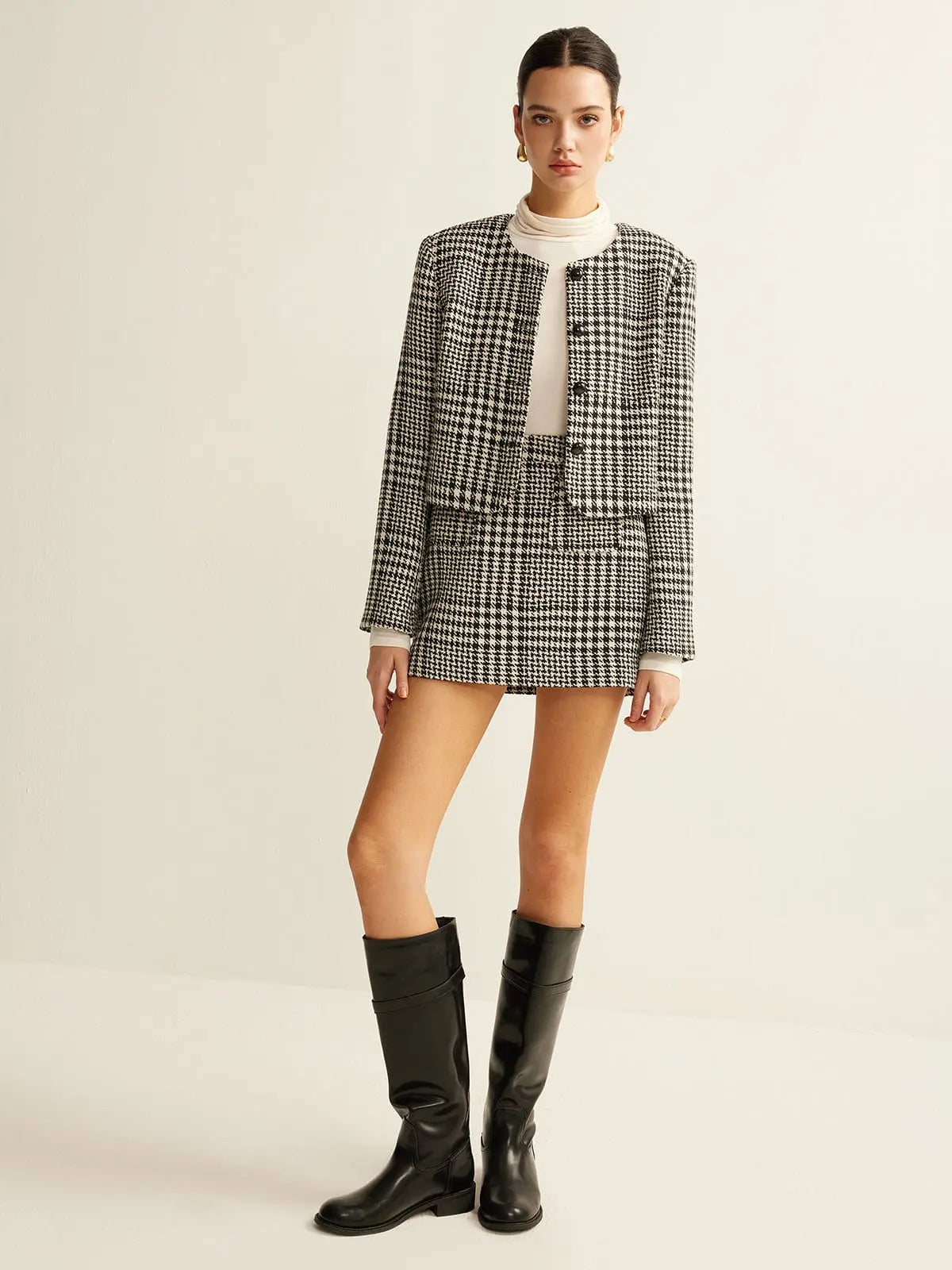 Houndstooth Tweed Jacket and Skirt Set