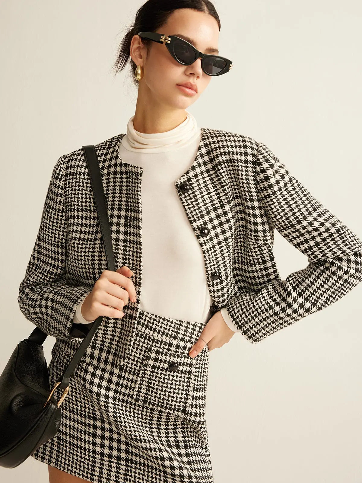 Houndstooth Tweed Jacket and Skirt Set