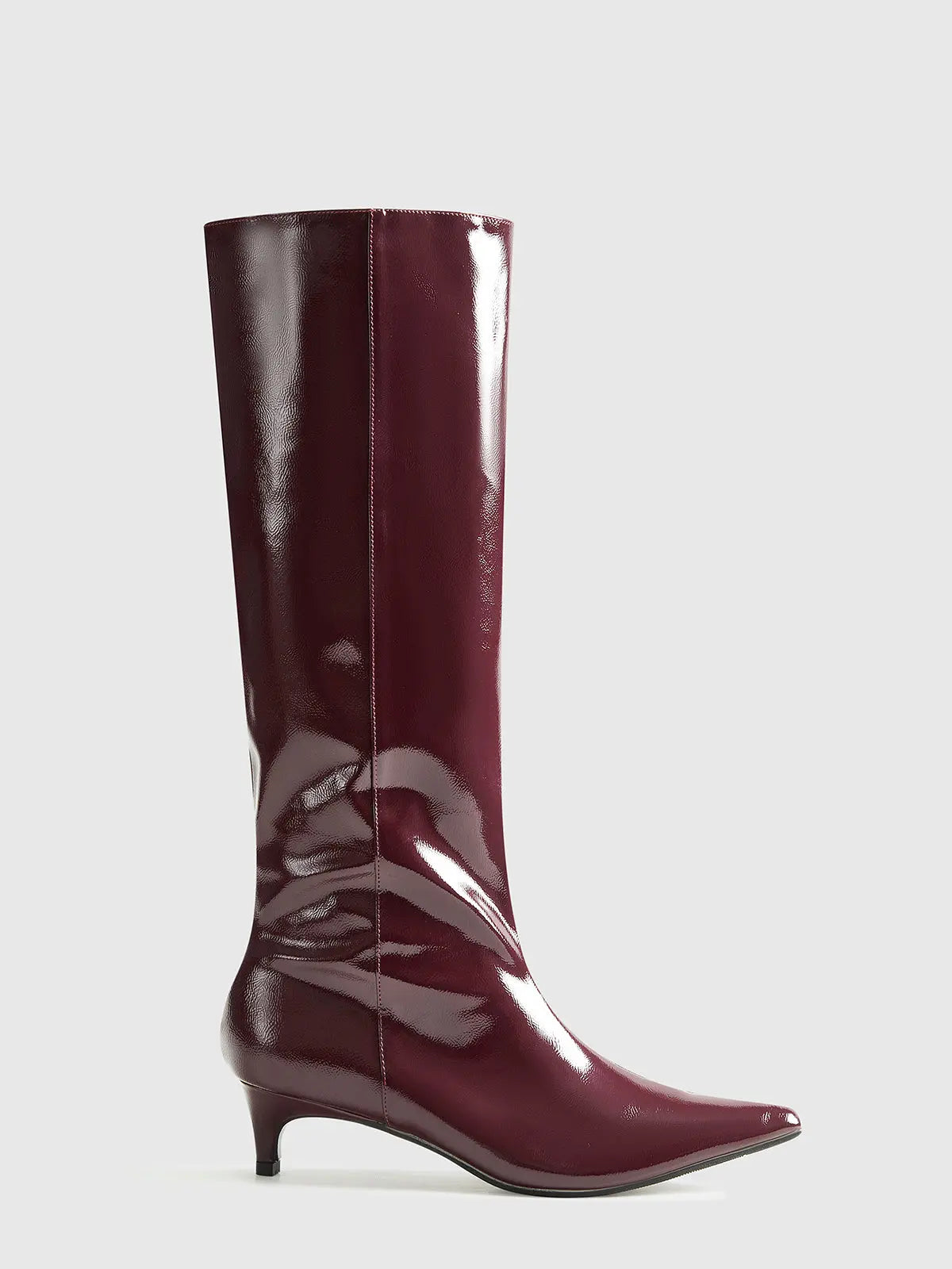 Glossy Knee-High Boots with Kitten Heel - Sophisticated and Sleek